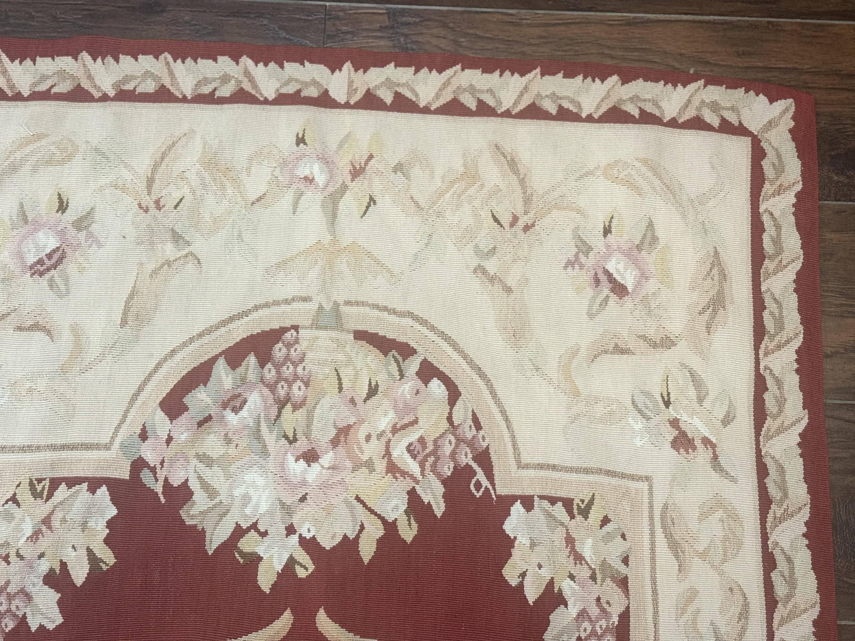 Aubusson Runner Rug 3x10, European Design, Red and Beige, Elegant, Handmade Wool Rug - Image 7