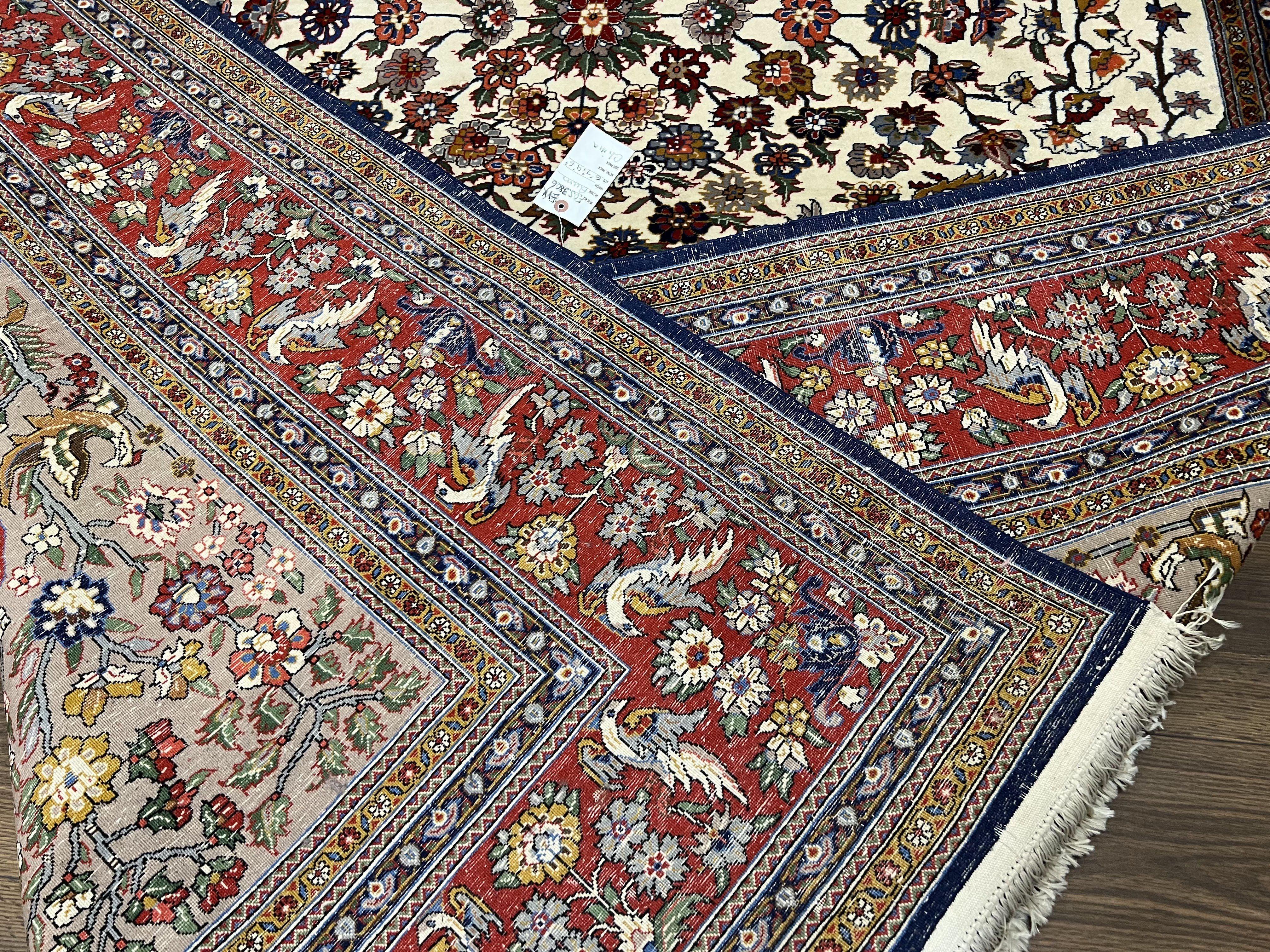 Beautiful Sino Persian Rug 7x10, Circle of Life Tree of Life Rug, Birds, Cream Red Navy Blue Taupe, Wool Silk Accents, Hand Knotted Vintage - Image 10