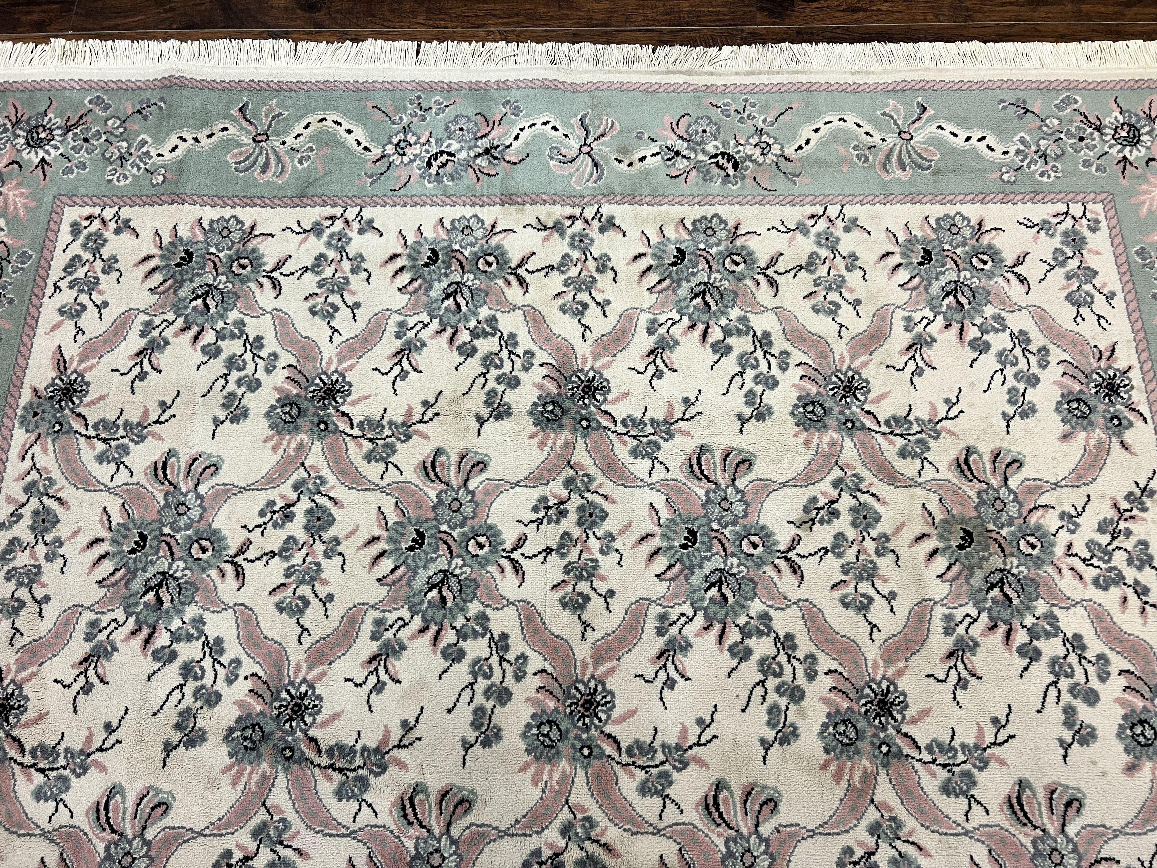 Belgium Power Loomed Rug 8x11, Ivory and Green, Wool Carpet, Floral - Image 3