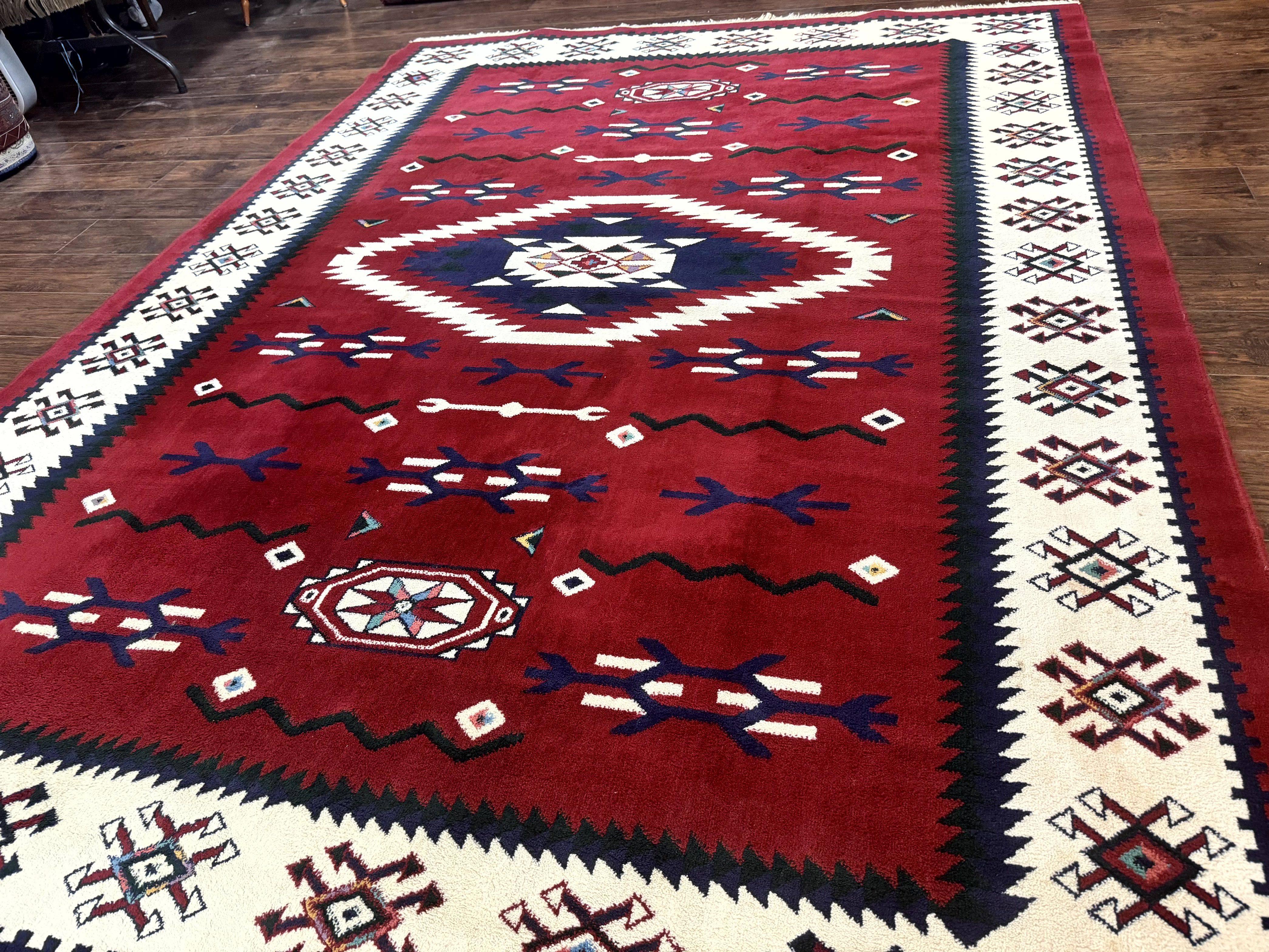 Belgium Power Loomed Rug 8x11, Navajo Native American Design, Dark Red and Ivory, Tribal Rug, Bohemian Carpet - Image 12