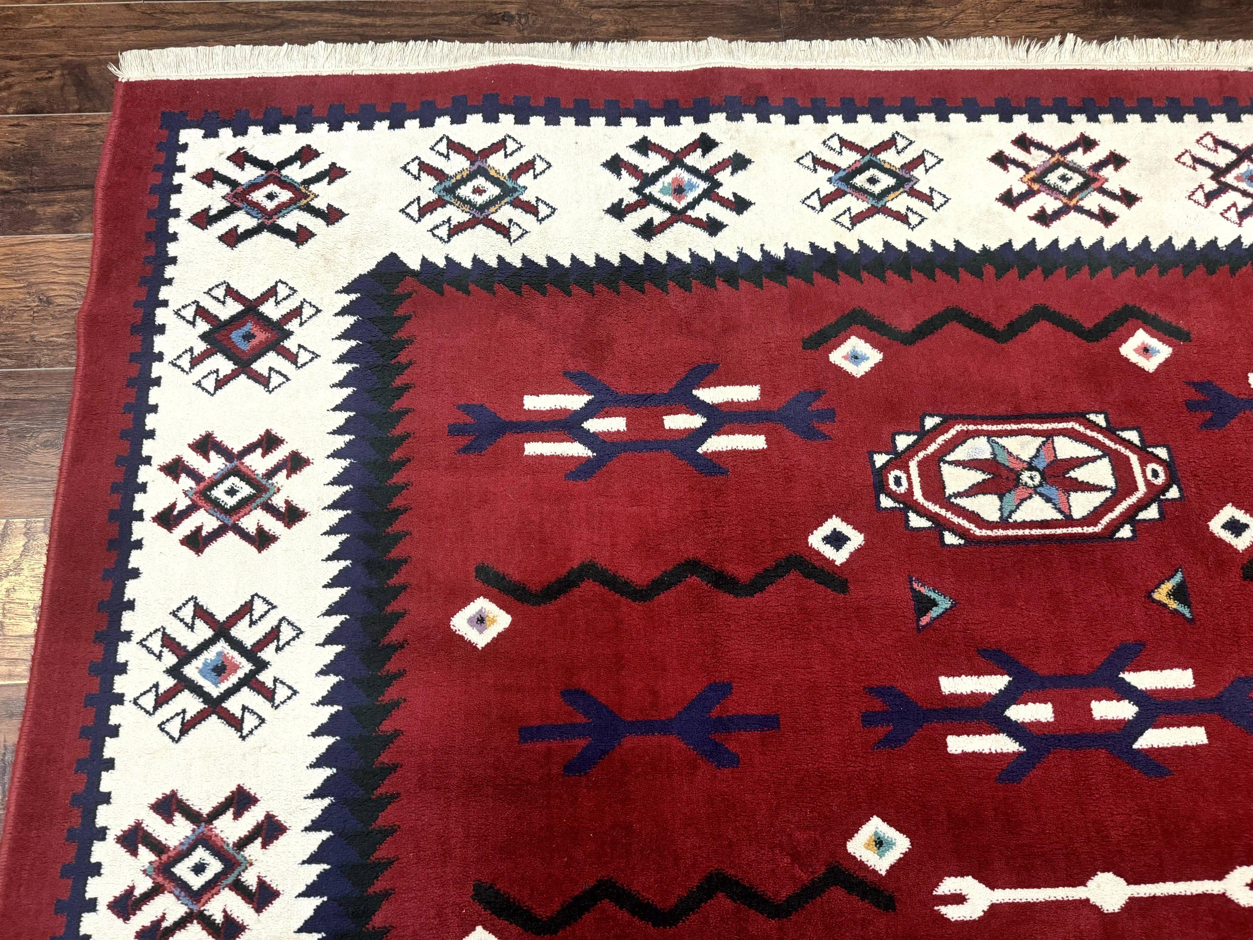 Belgium Power Loomed Rug 8x11, Navajo Native American Design, Dark Red and Ivory, Tribal Rug, Bohemian Carpet - Image 6