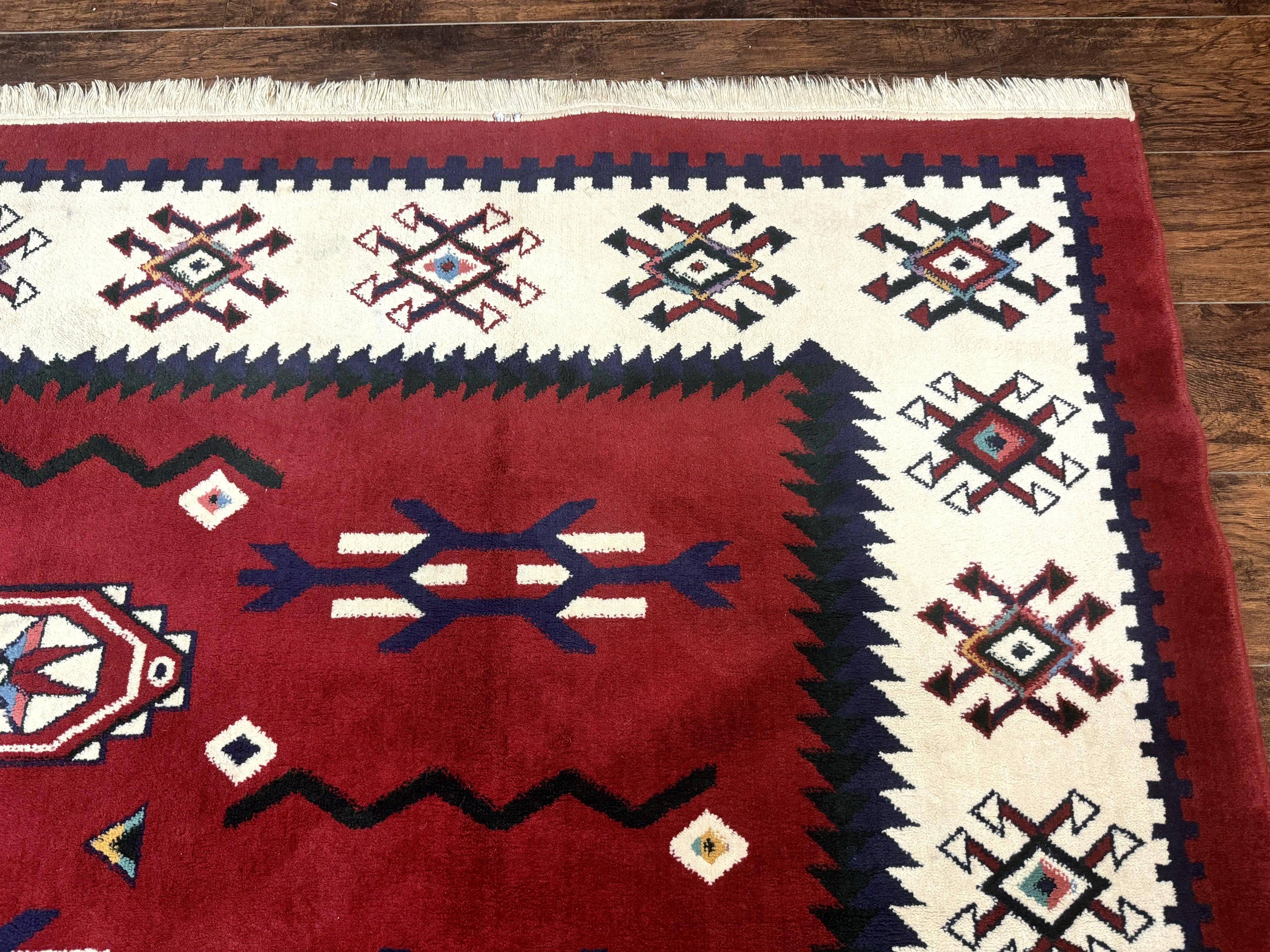 Belgium Power Loomed Rug 8x11, Navajo Native American Design, Dark Red and Ivory, Tribal Rug, Bohemian Carpet - Image 7