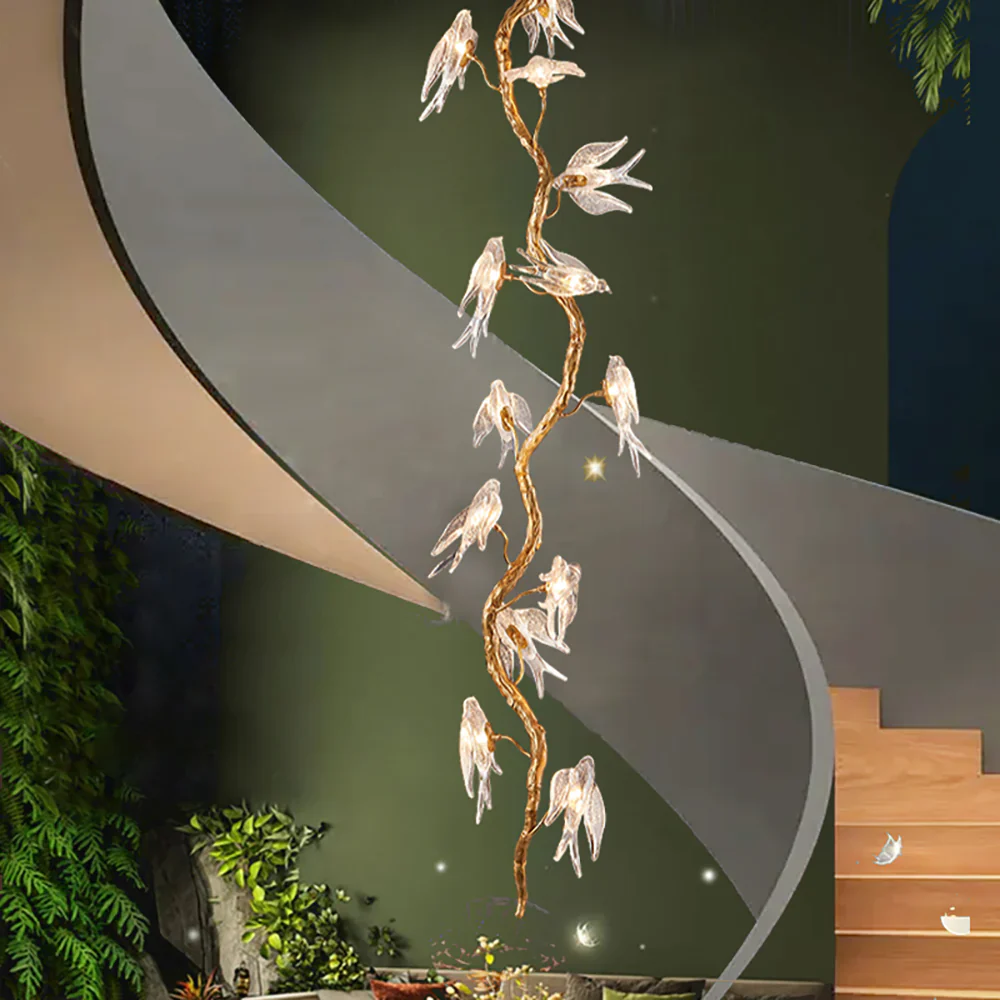 Bird Glass Tree Branch Long Staircase Chandelier - Image 5