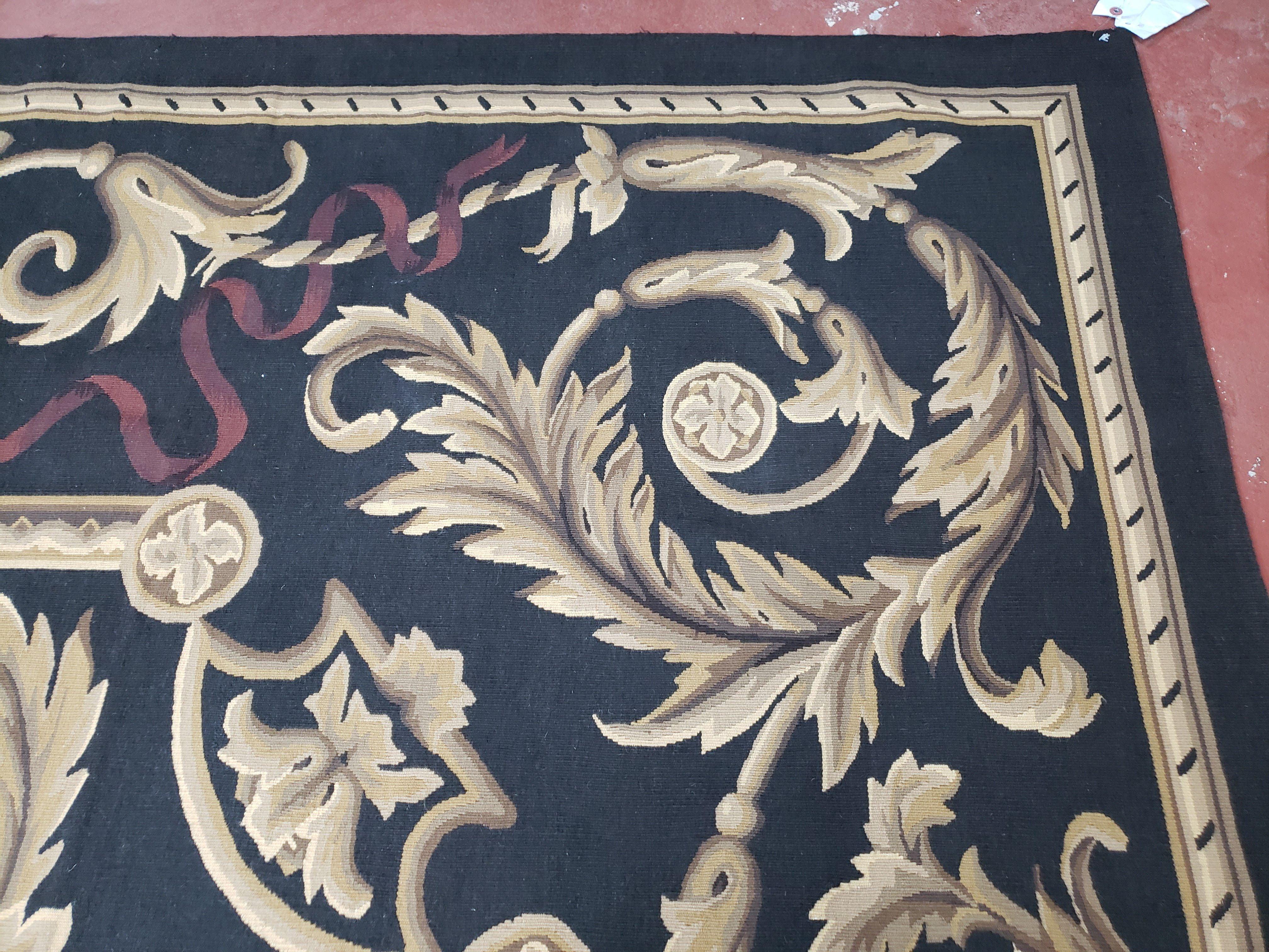 Black and Tan Aubusson Rug, 10 x 14 Aubusson Carpet, New Aubusson Rug, Elegant, Wool, Handmade Area Rug, Flatweave Rug, Large Aubusson Rug - Image 6