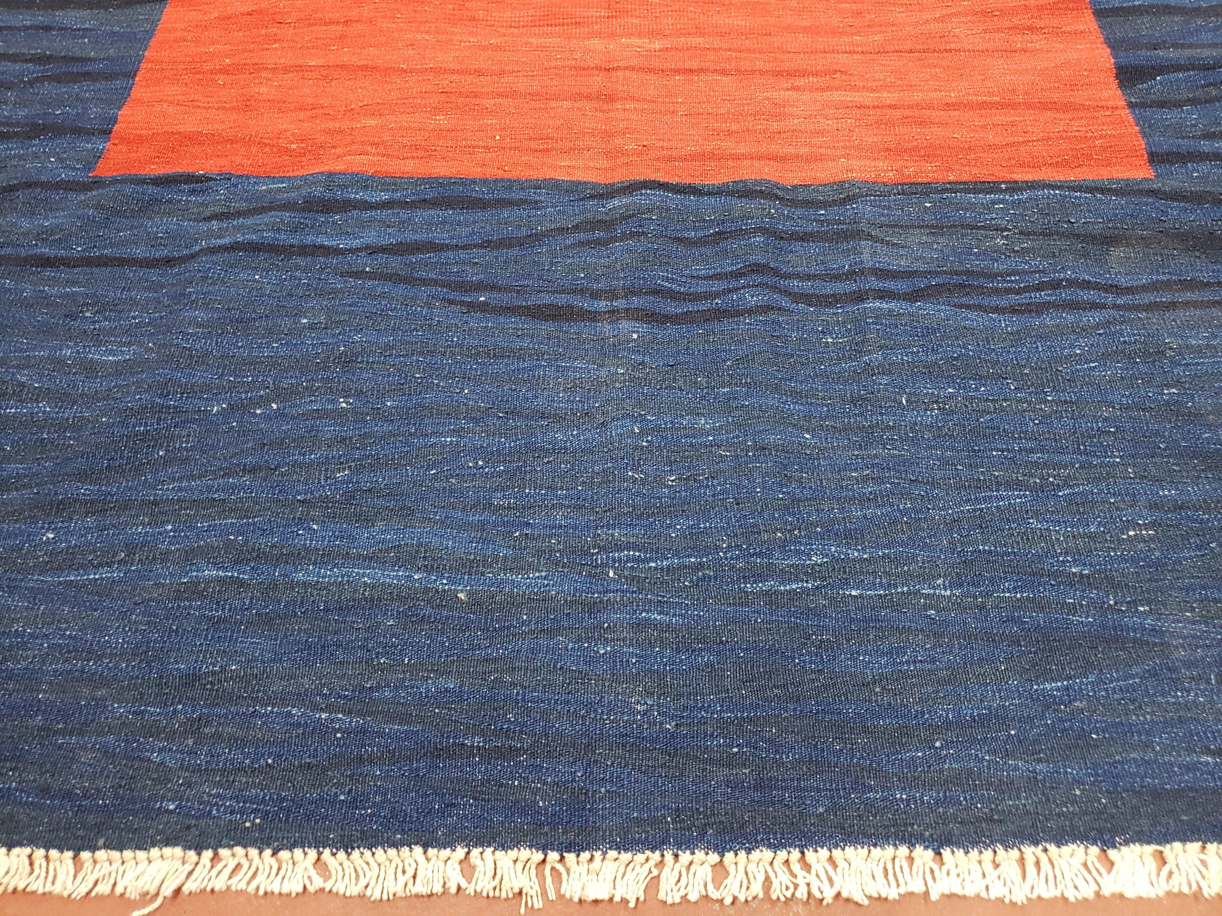 Blue and Red Turkish Kilim Rug, New 6x9 - 7x10 Flatweave Area Rugs, Hand Woven, Wool Handmade Oriental Kilim Abstract Modern Boho, Minimal - Image 5