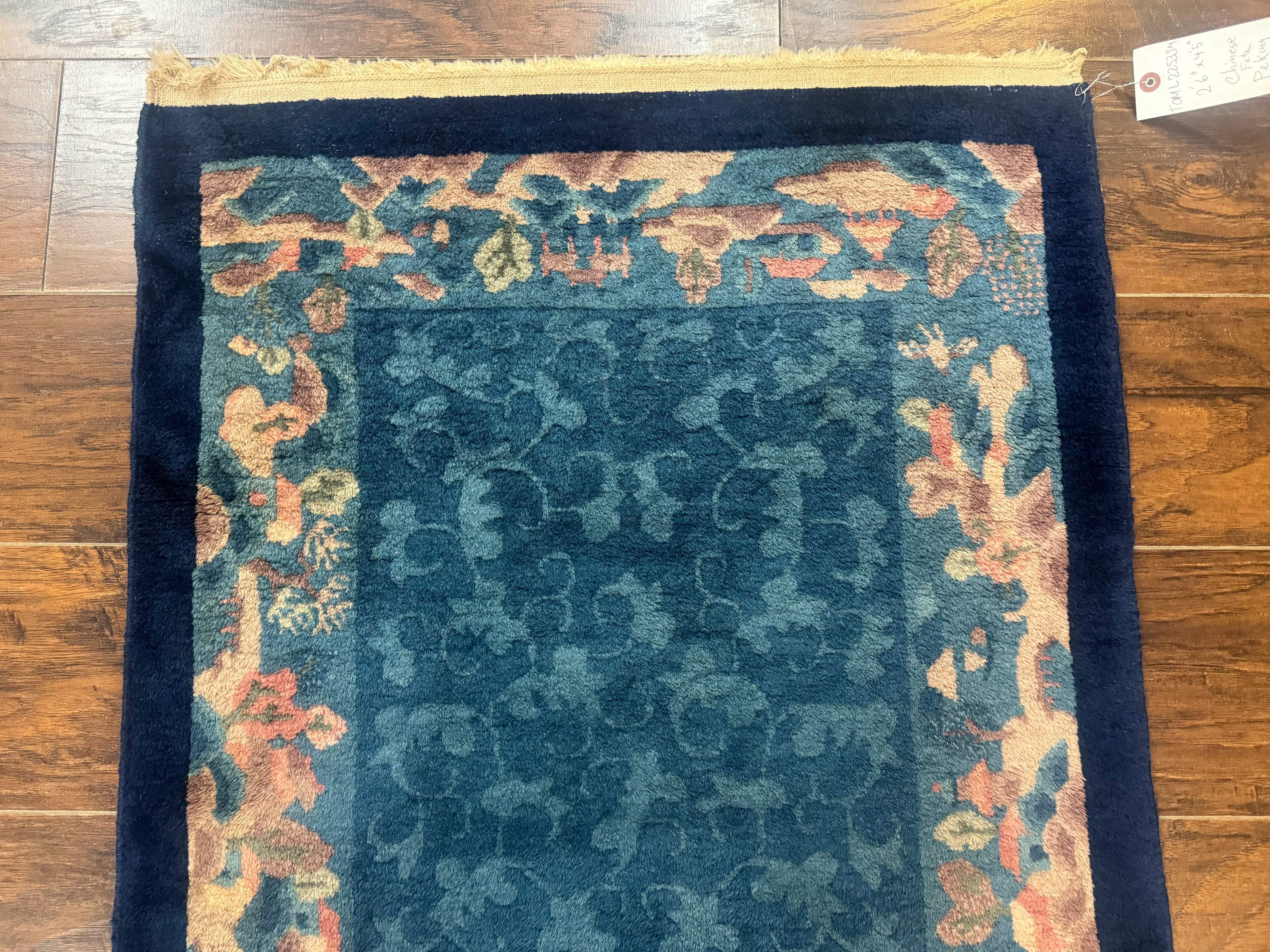 Blue Chinese Wool Rug 2.5 x 4, Peking Rug, Fete Rug, Semi Antique Chinese Carpet - Image 3