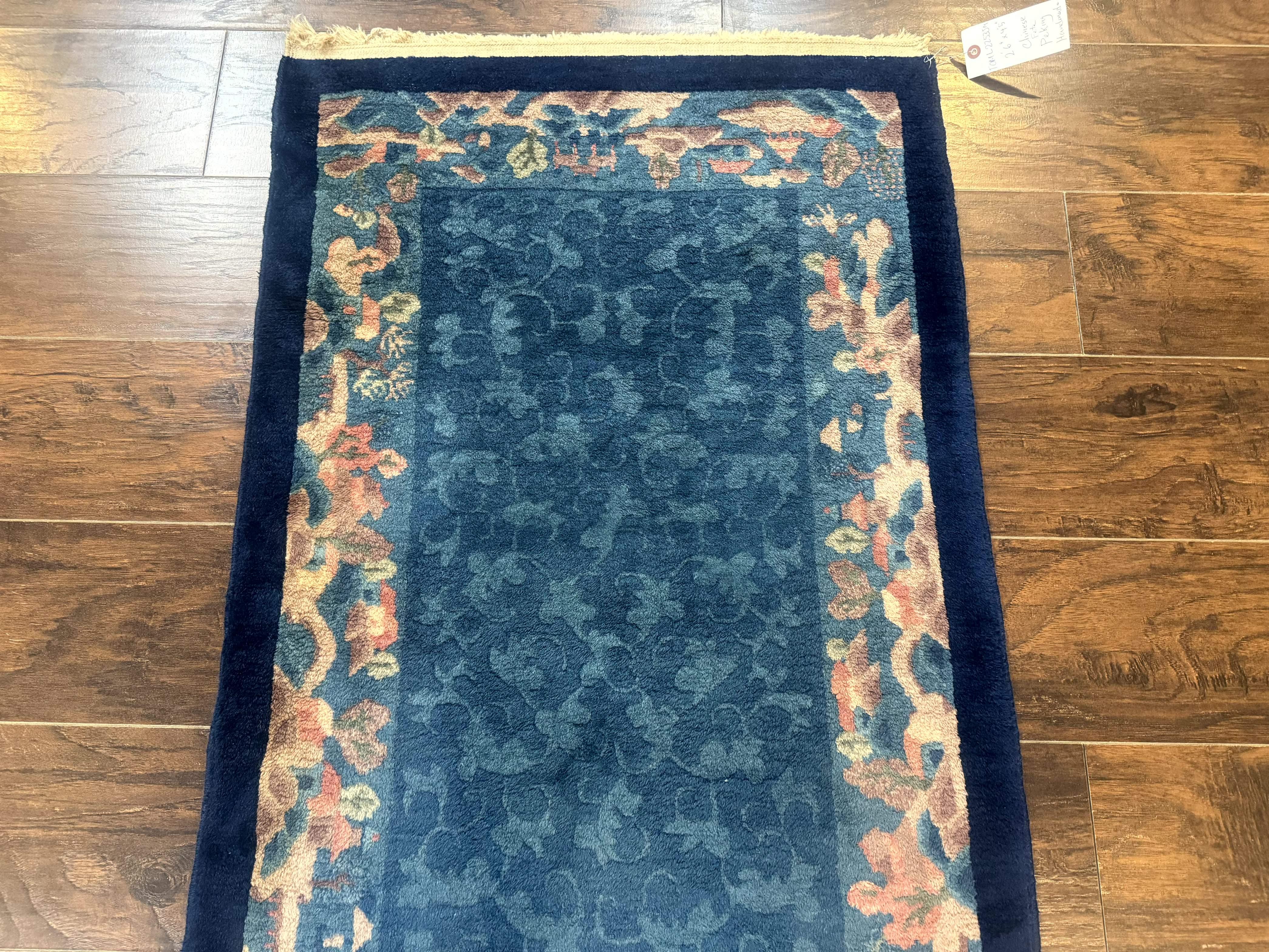 Blue Chinese Wool Rug 2.5 x 4, Peking Rug, Fete Rug, Semi Antique Chinese Carpet - Image 6