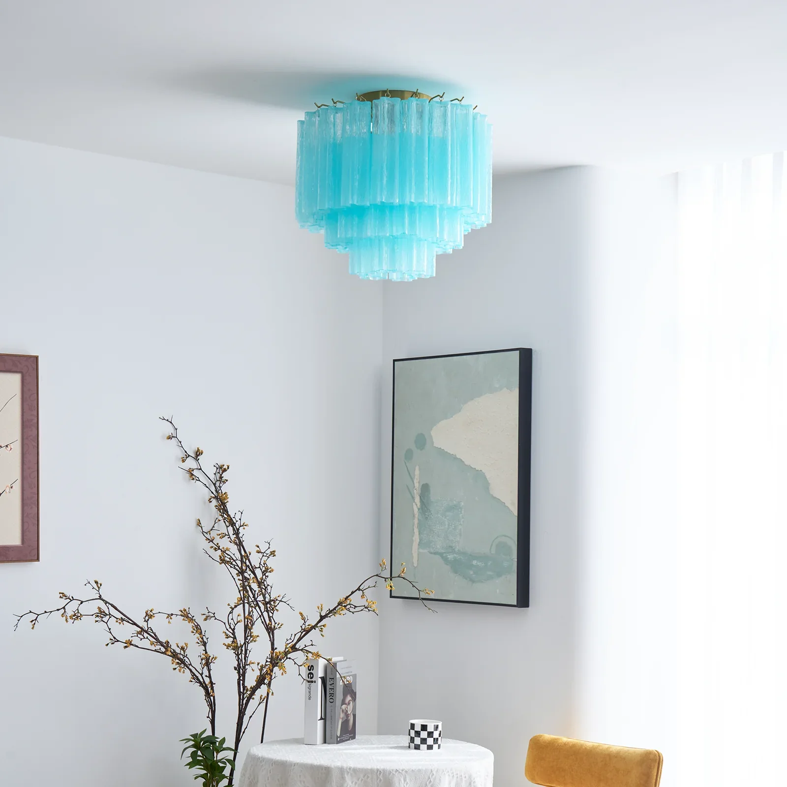 Blue Glass Tube Murano Ceiling Lamp - Image 4