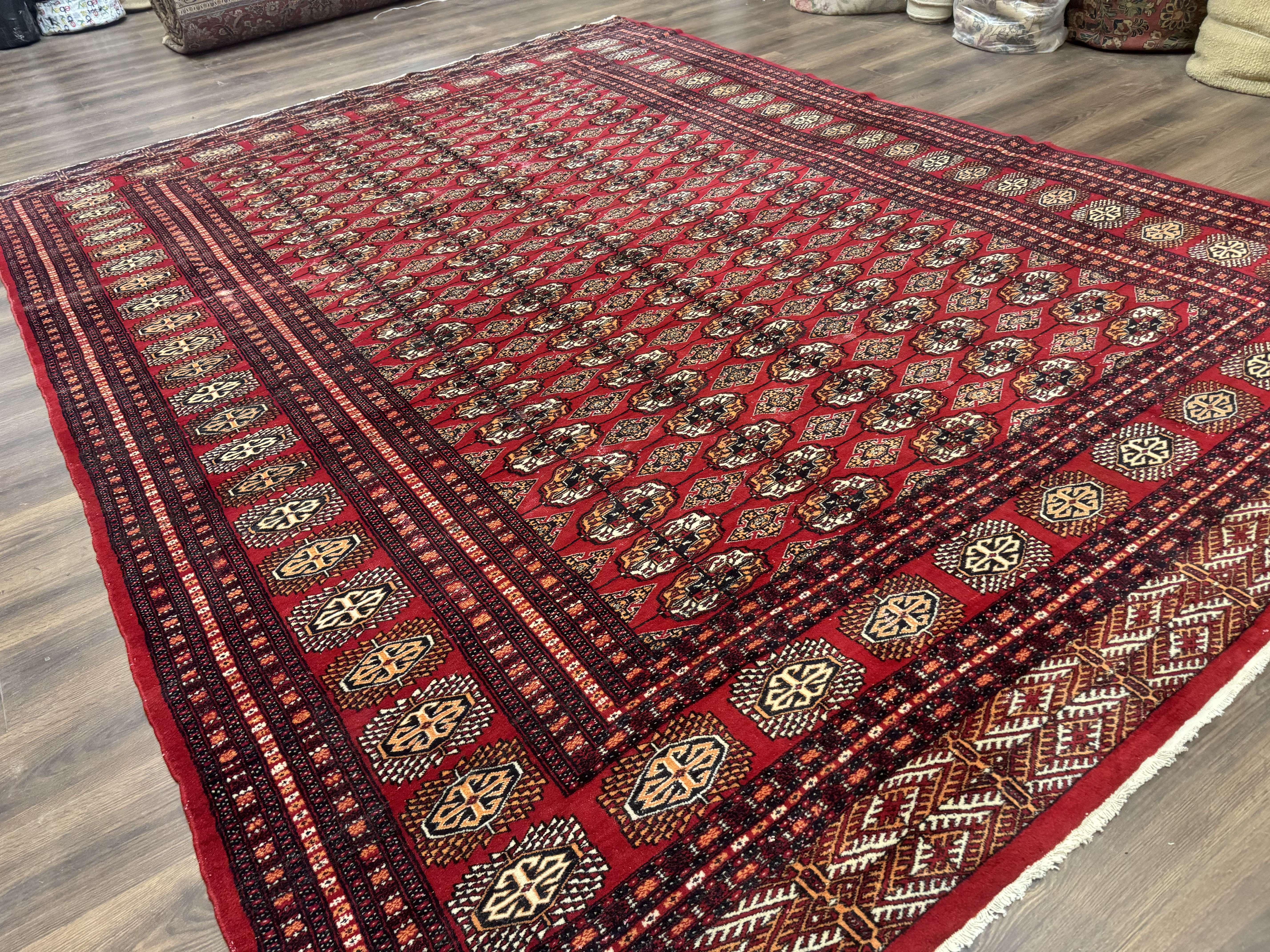 Bokhara Rug 9x12, Red Turkoman Rug, Pakistani Rug, Tribal Carpet, Wool Rug, Red Rug - Image 12