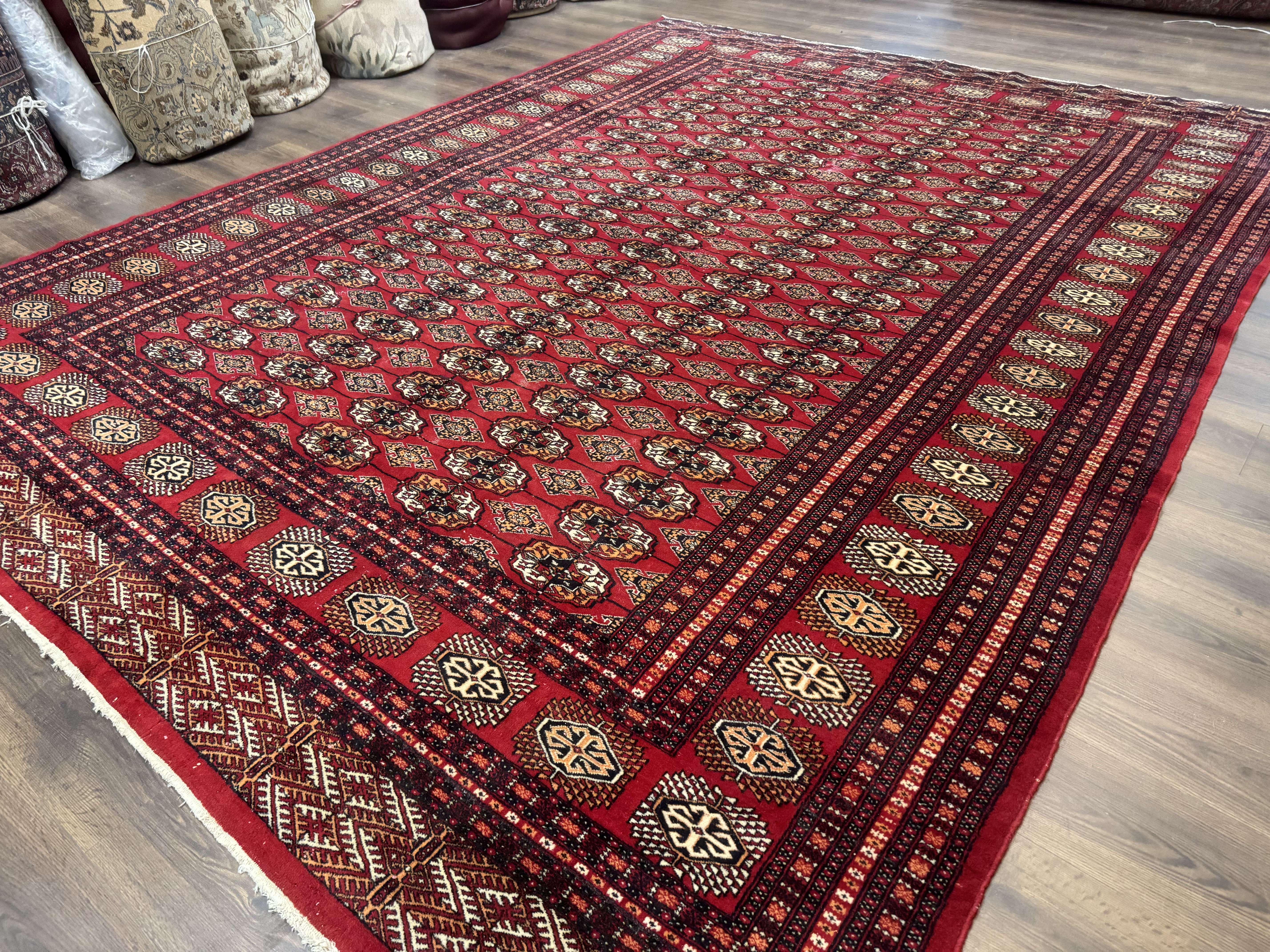 Bokhara Rug 9x12, Red Turkoman Rug, Pakistani Rug, Tribal Carpet, Wool Rug, Red Rug - Image 2