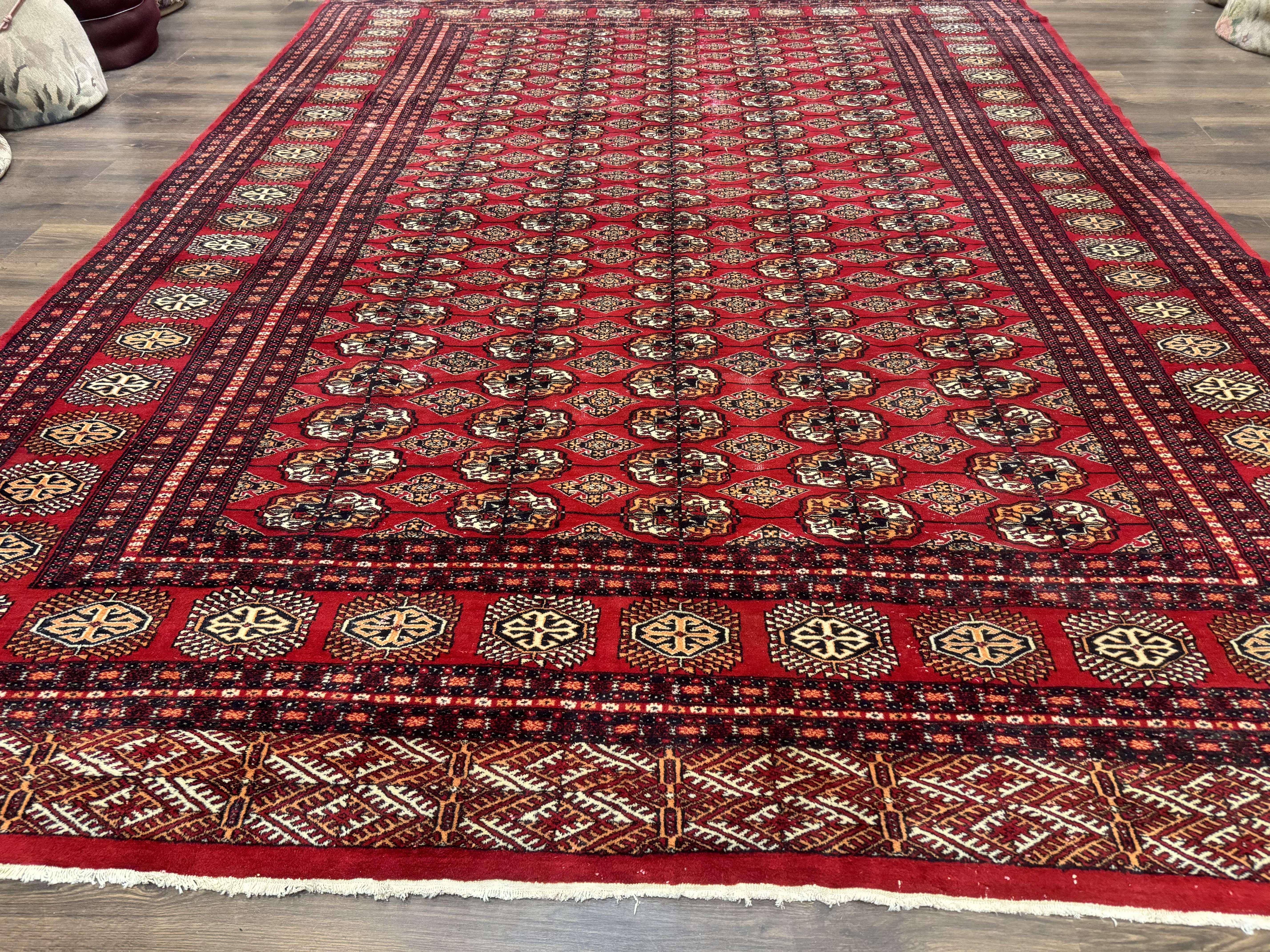 Bokhara Rug 9x12, Red Turkoman Rug, Pakistani Rug, Tribal Carpet, Wool Rug, Red Rug - Image 5