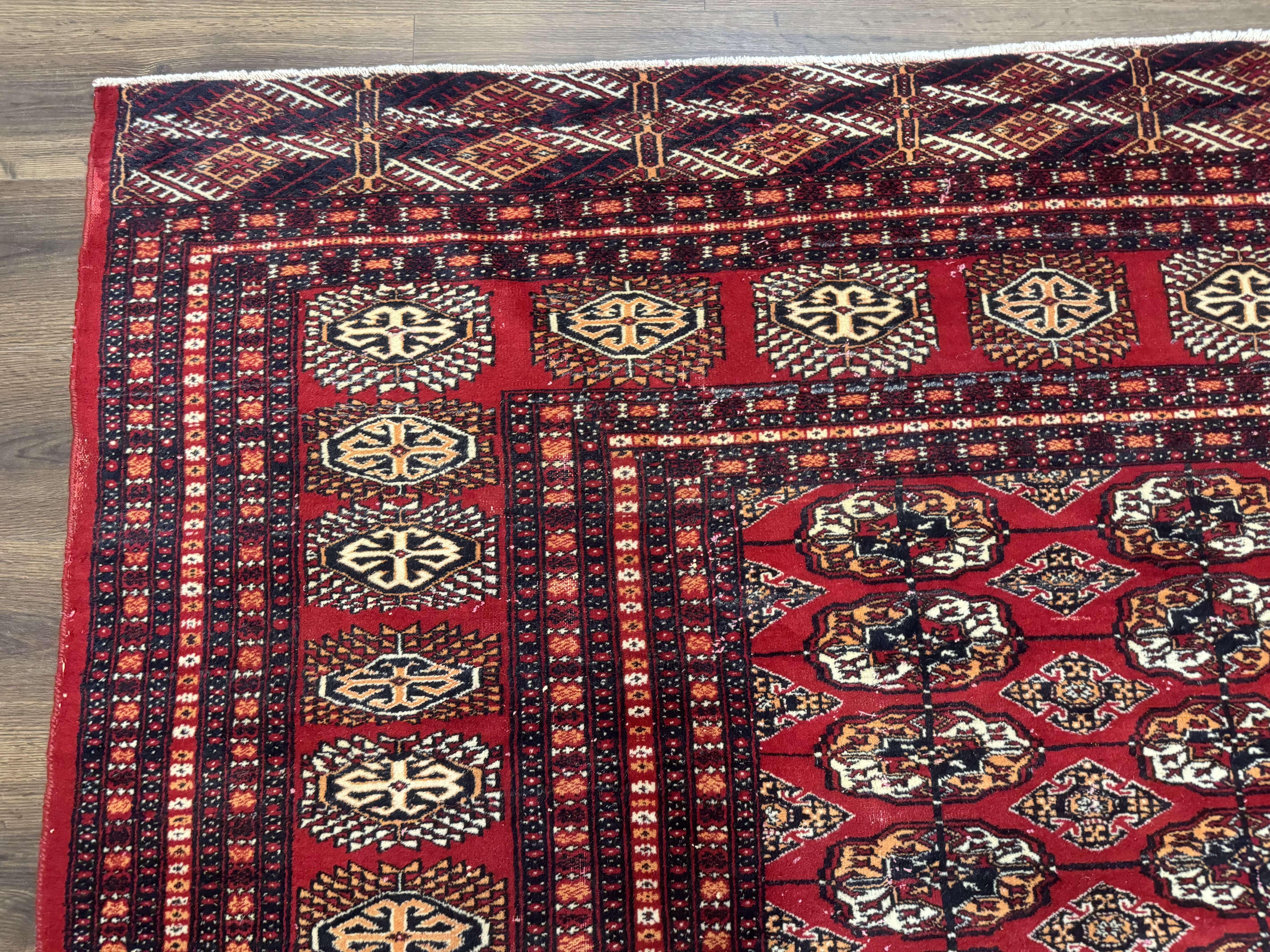 Bokhara Rug 9x12, Red Turkoman Rug, Pakistani Rug, Tribal Carpet, Wool Rug, Red Rug - Image 6