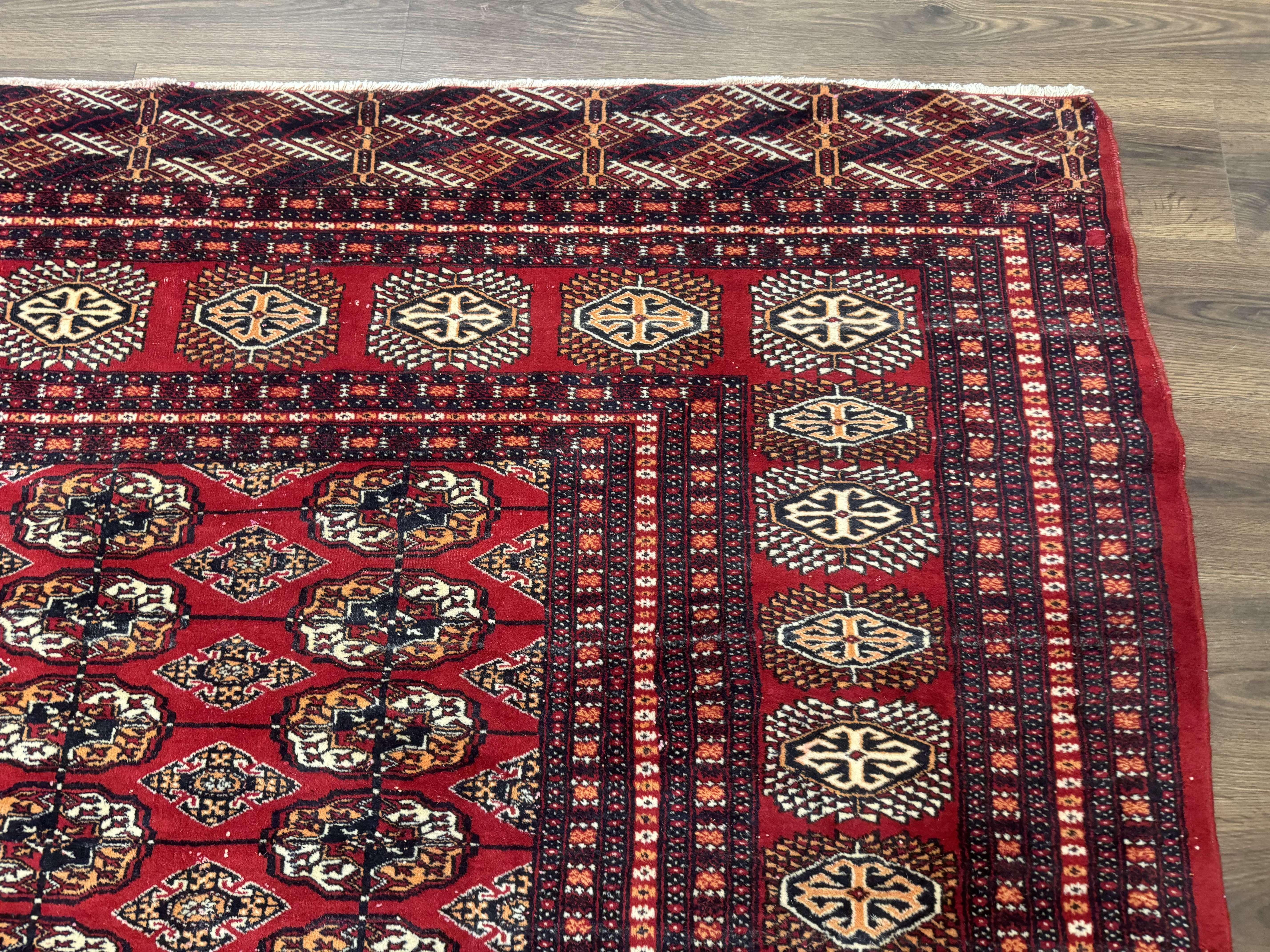 Bokhara Rug 9x12, Red Turkoman Rug, Pakistani Rug, Tribal Carpet, Wool Rug, Red Rug - Image 7