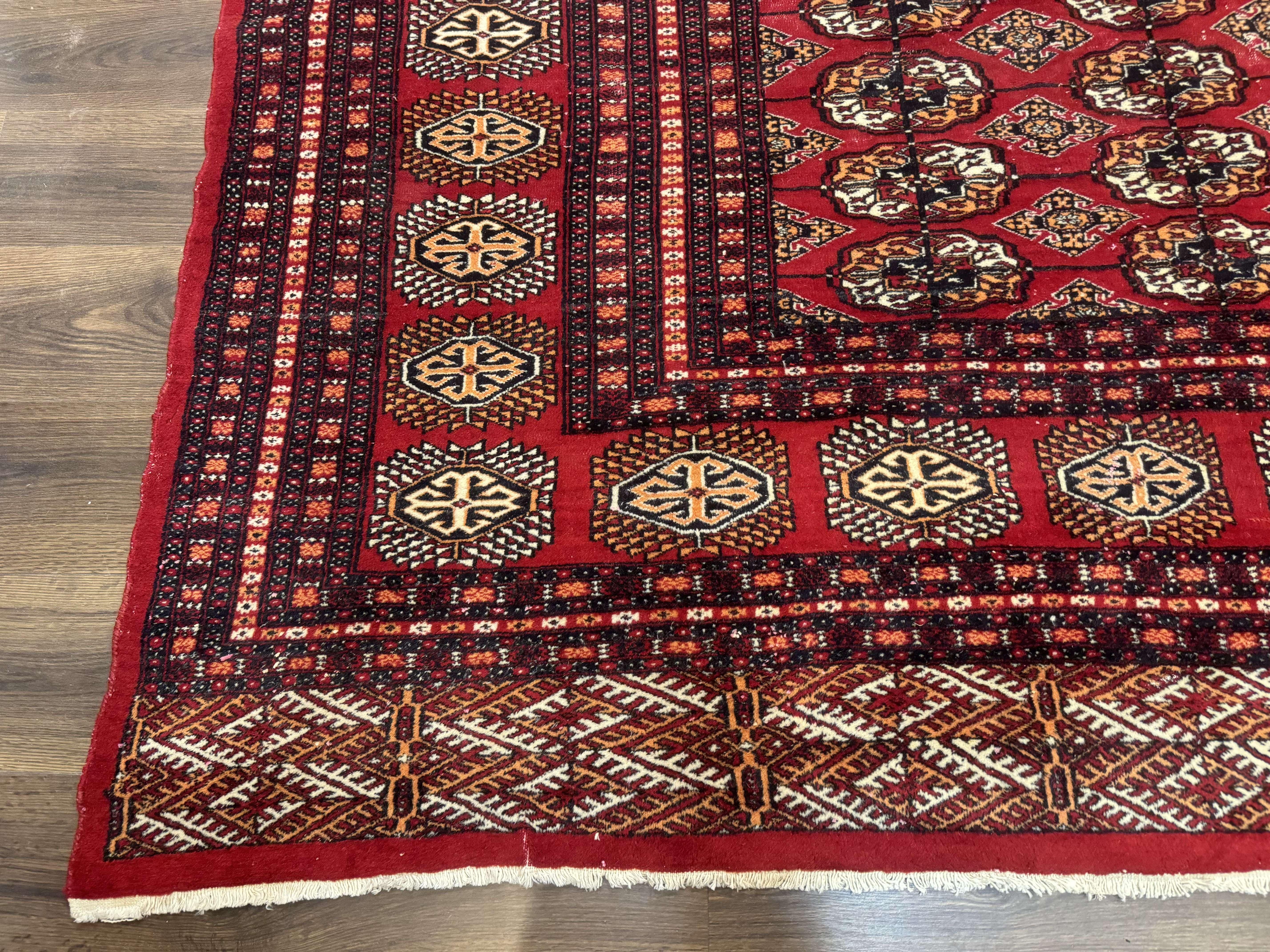 Bokhara Rug 9x12, Red Turkoman Rug, Pakistani Rug, Tribal Carpet, Wool Rug, Red Rug - Image 8