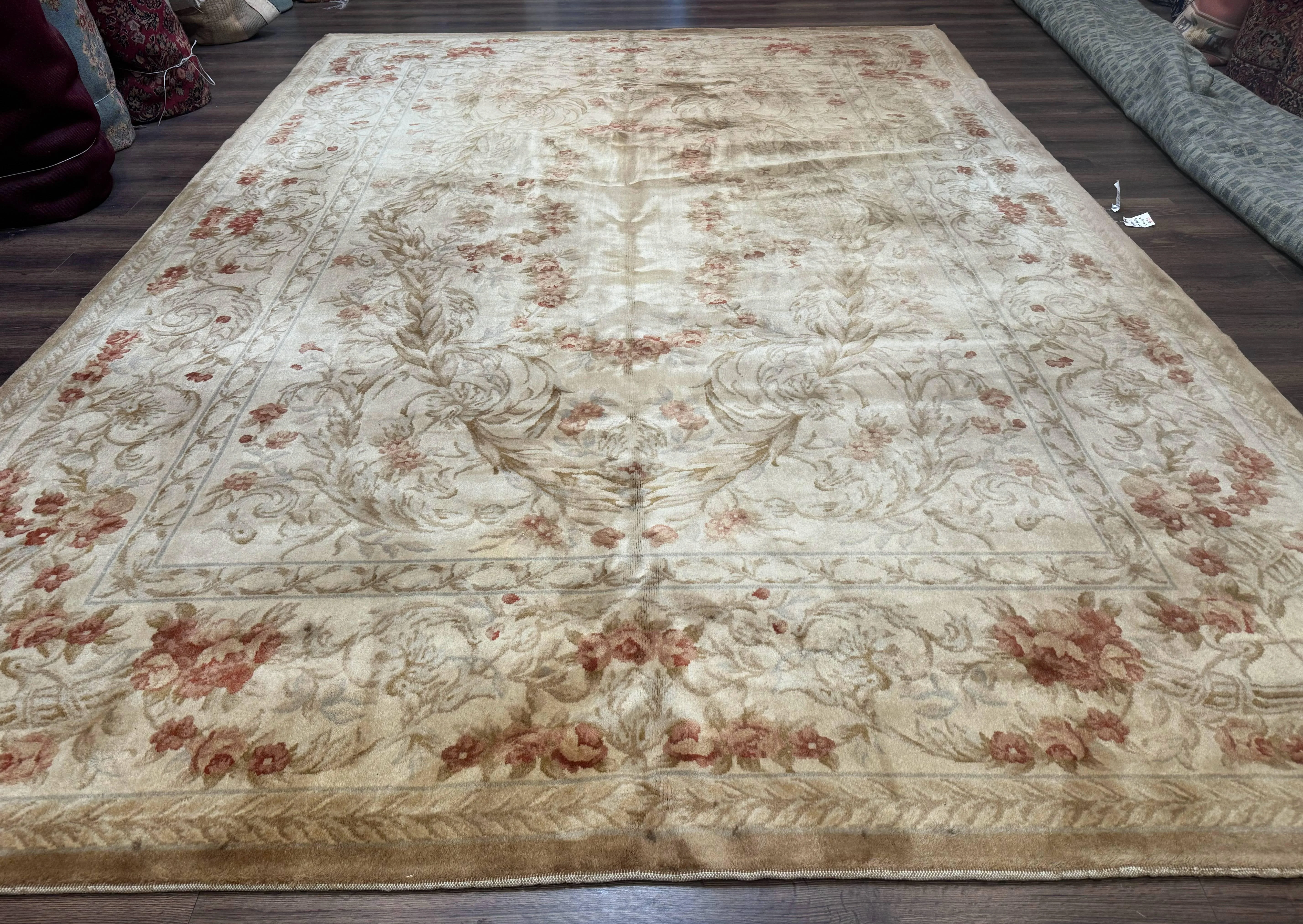 Chinese Aubusson Wool Rug 10x14, European Design, Thick Wool Pile