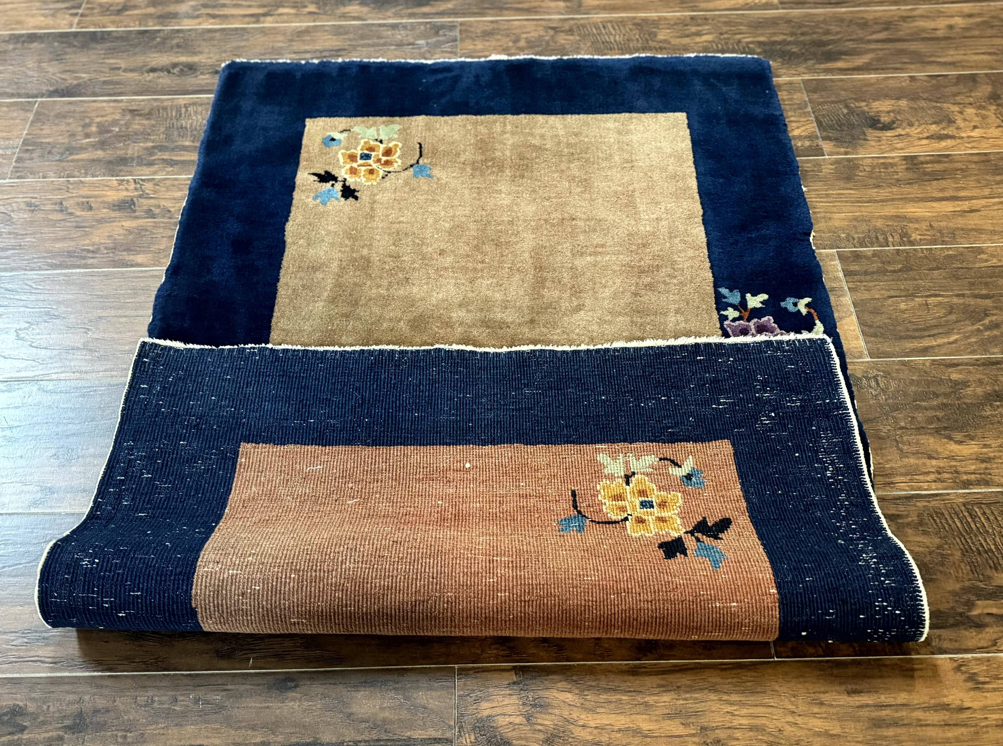 Chinese Rug 3x5, Antique Peking Art Deco Carpet, Simple Design - Image 11