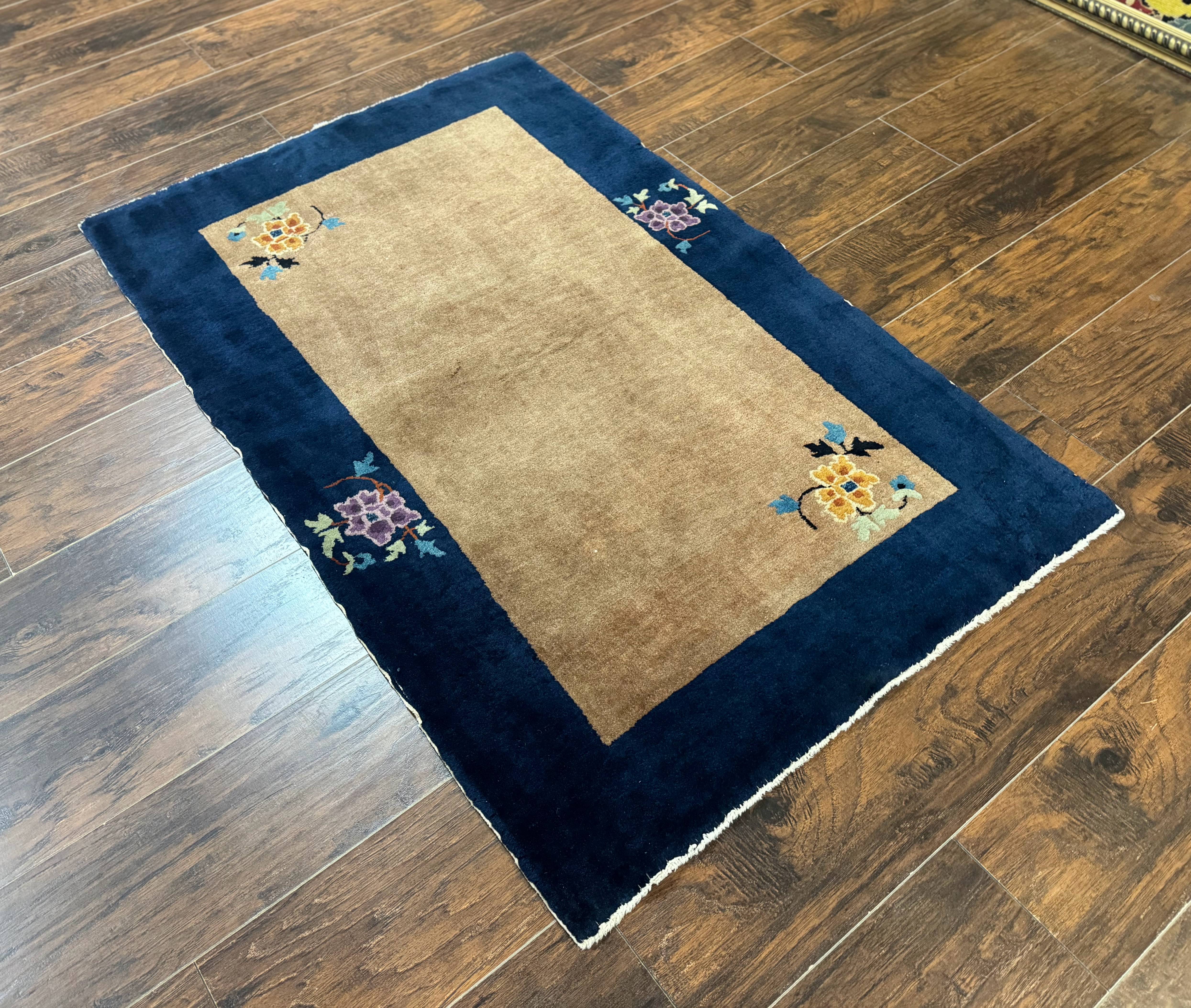 Chinese Rug 3x5, Antique Peking Art Deco Carpet, Simple Design - Image 12