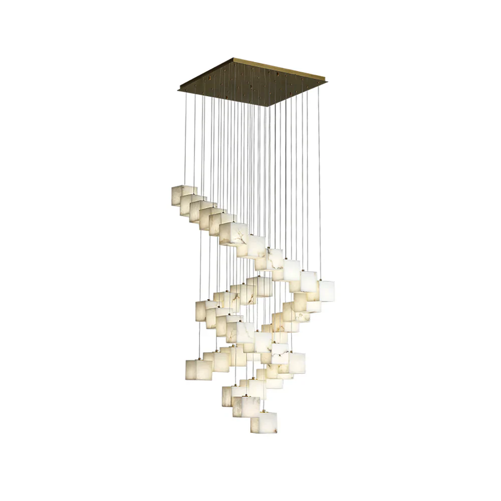Cube Alabaster Staircase Chandelier