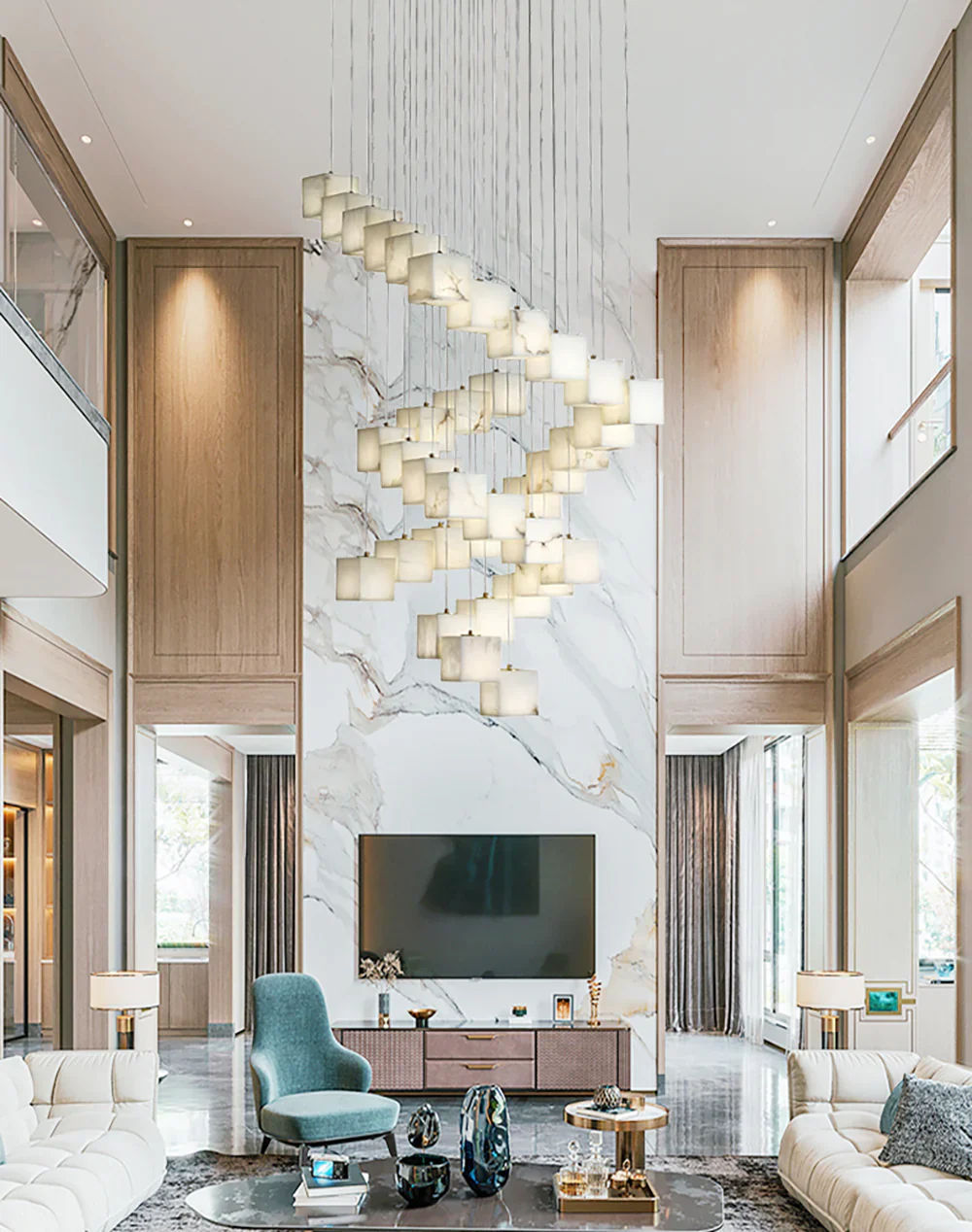 Cube Alabaster Staircase Chandelier - Image 13