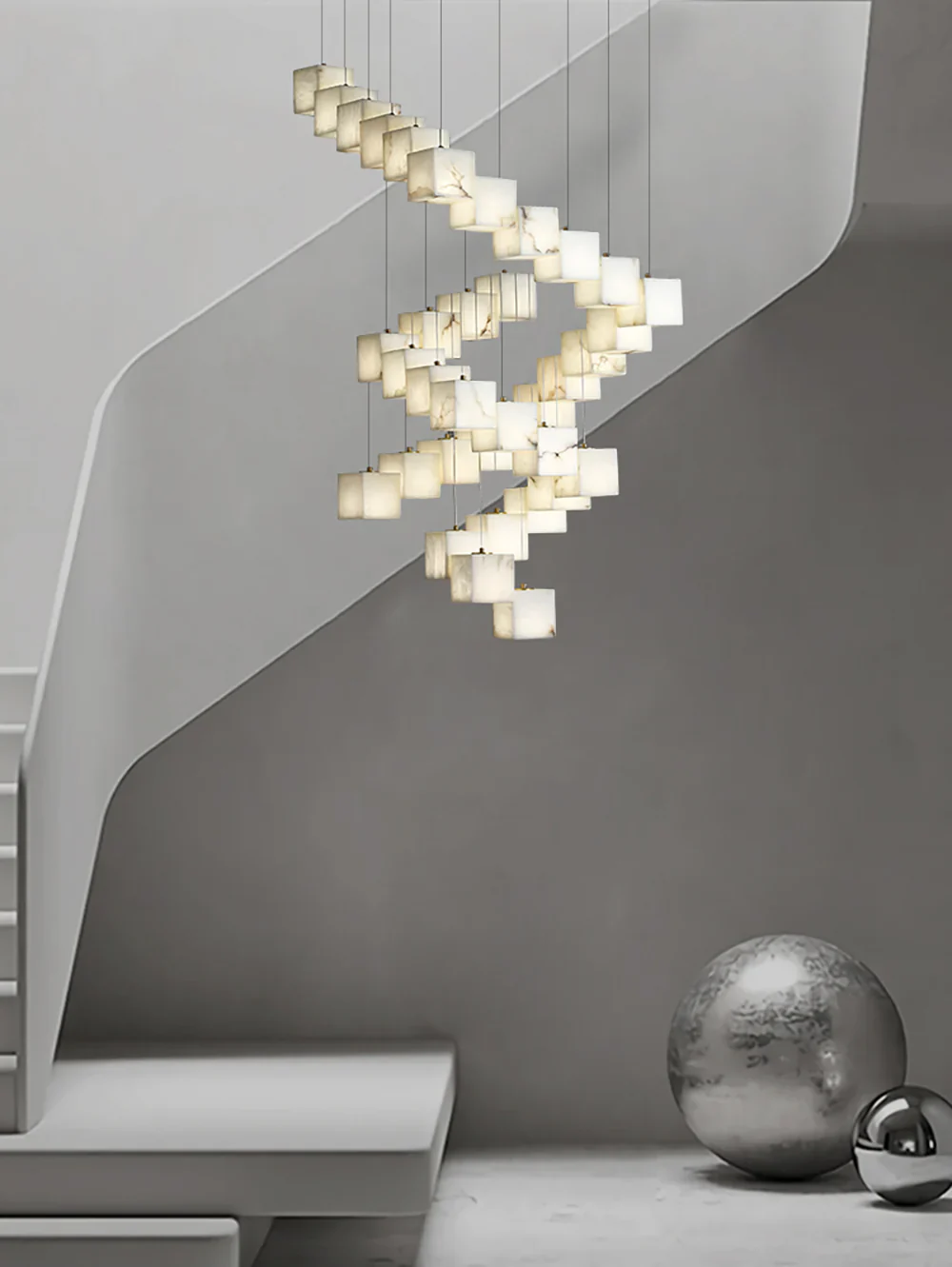 Cube Alabaster Staircase Chandelier - Image 8