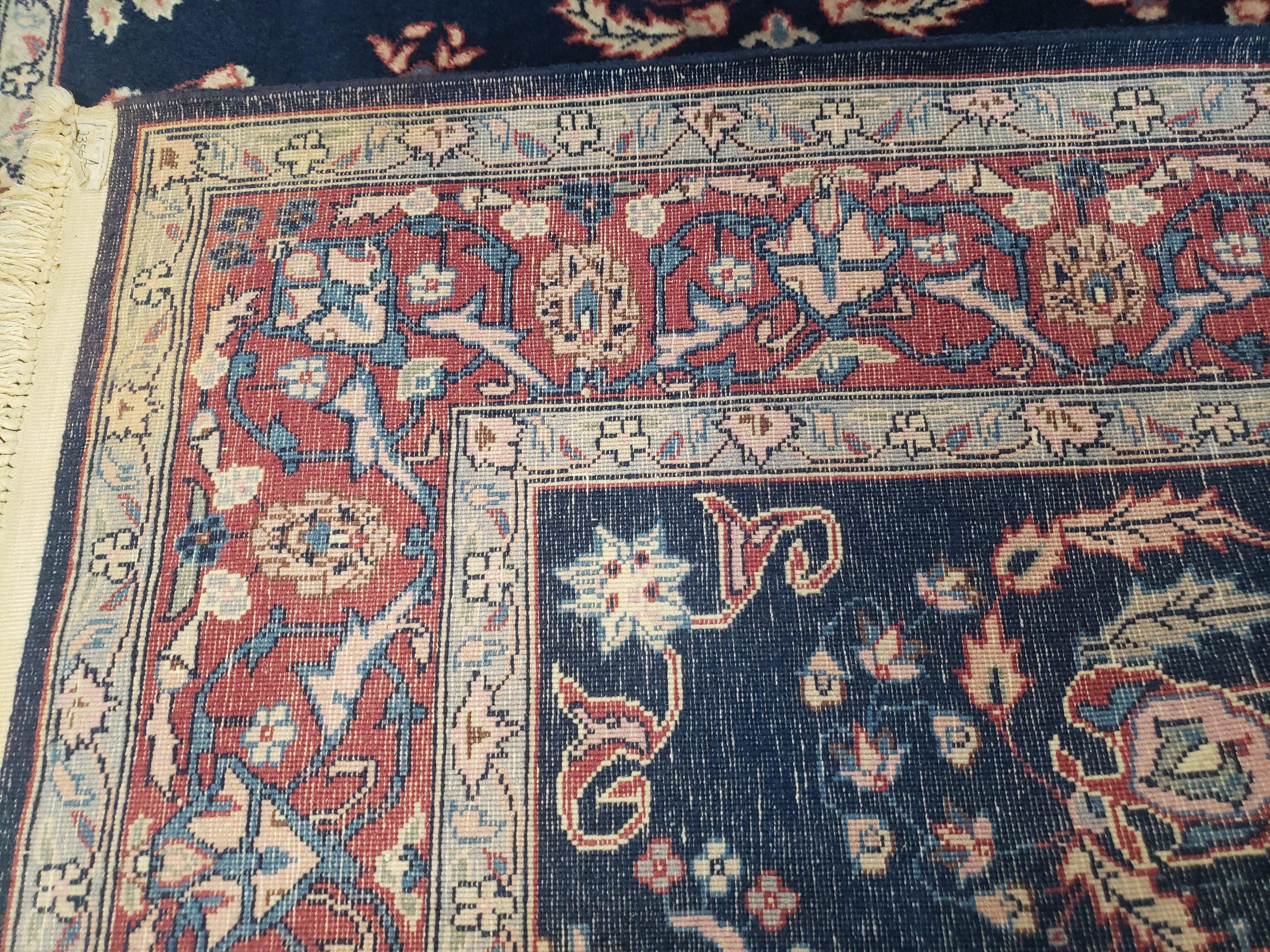 Dark Blue Indo Persian Rug 4x6, Medium Size Hand Knotted Oriental Carpet, Traditional Floral Indian Rug, Blue and Red Entryway Rug, Wool Rug - Image 10