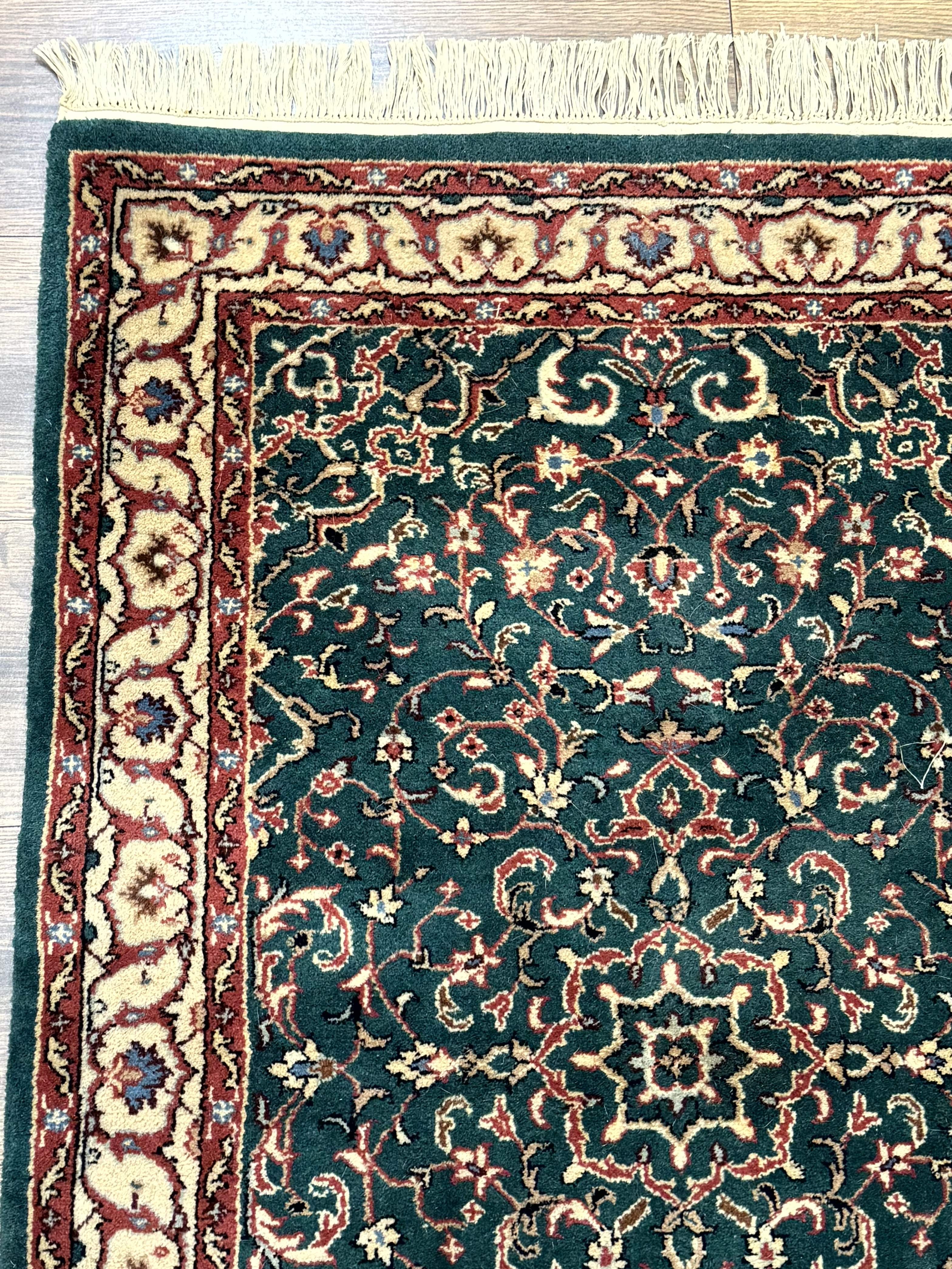 Dark Green Indo Persian Rug 2.5 x 4, Hand Knotted Wool Small Oriental Carpet - Image 6