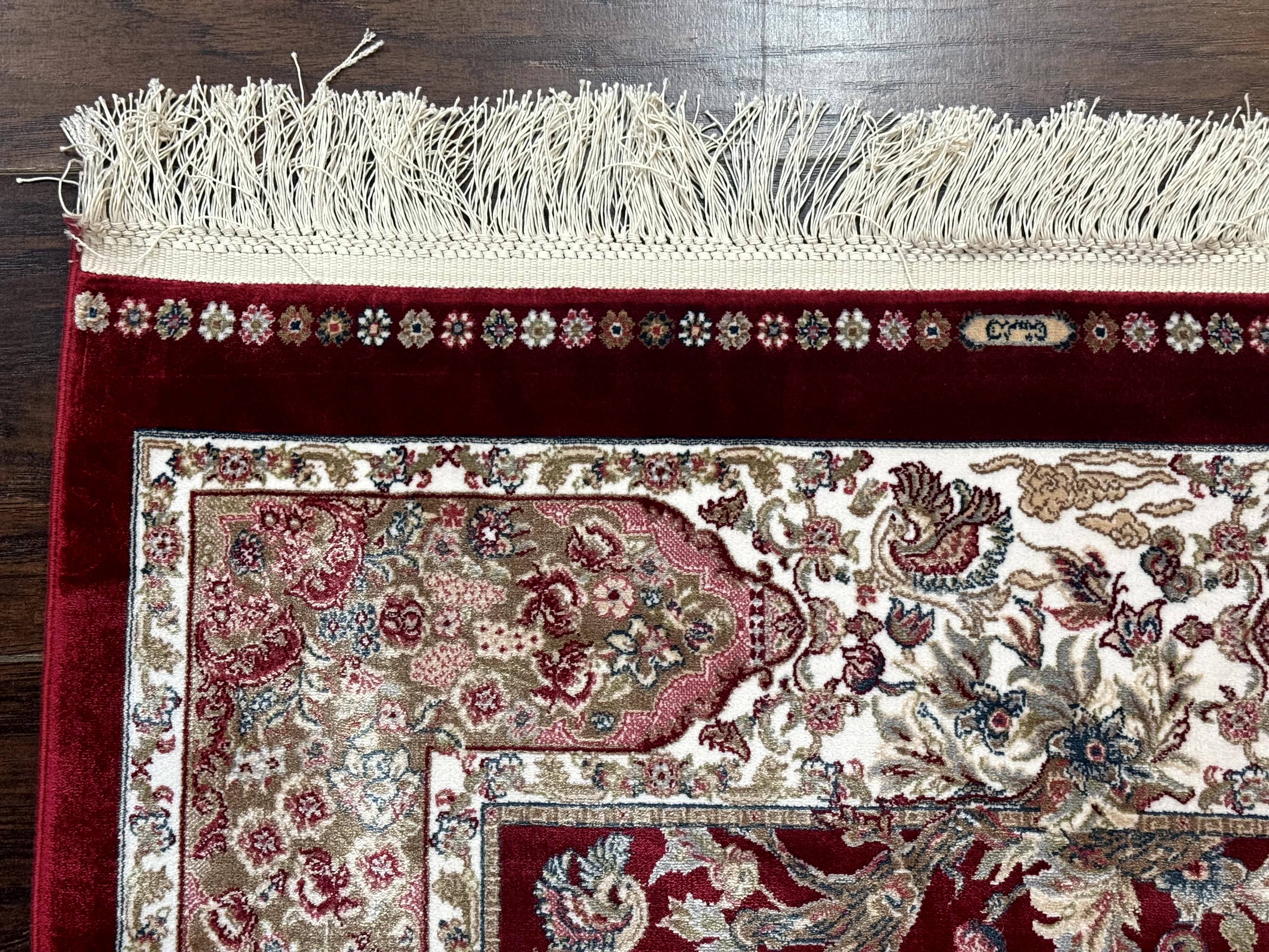 Dark Red Turkish Silk Rug 2.6 x 4, Hunting Design Scene, Bamboo Silk - Image 6