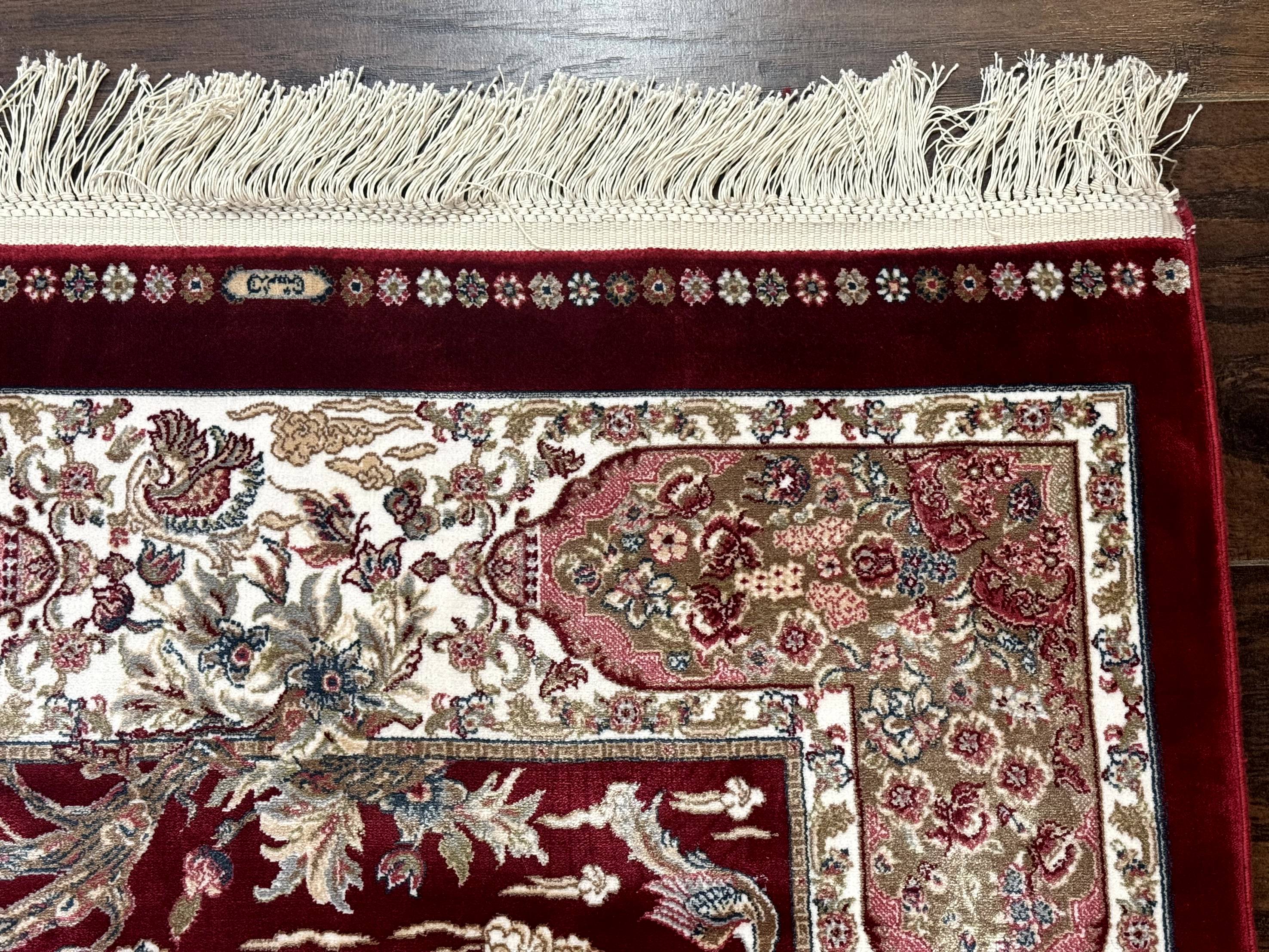 Dark Red Turkish Silk Rug 2.6 x 4, Hunting Design Scene, Bamboo Silk - Image 7