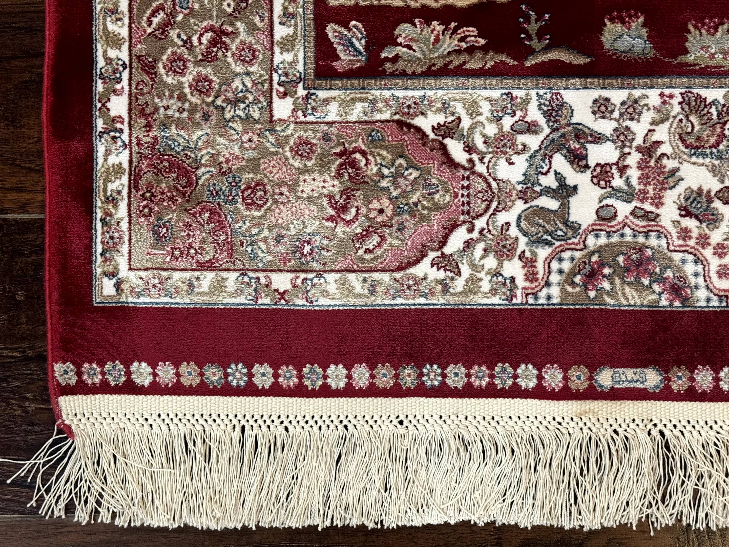 Dark Red Turkish Silk Rug 2.6 x 4, Hunting Design Scene, Bamboo Silk - Image 8