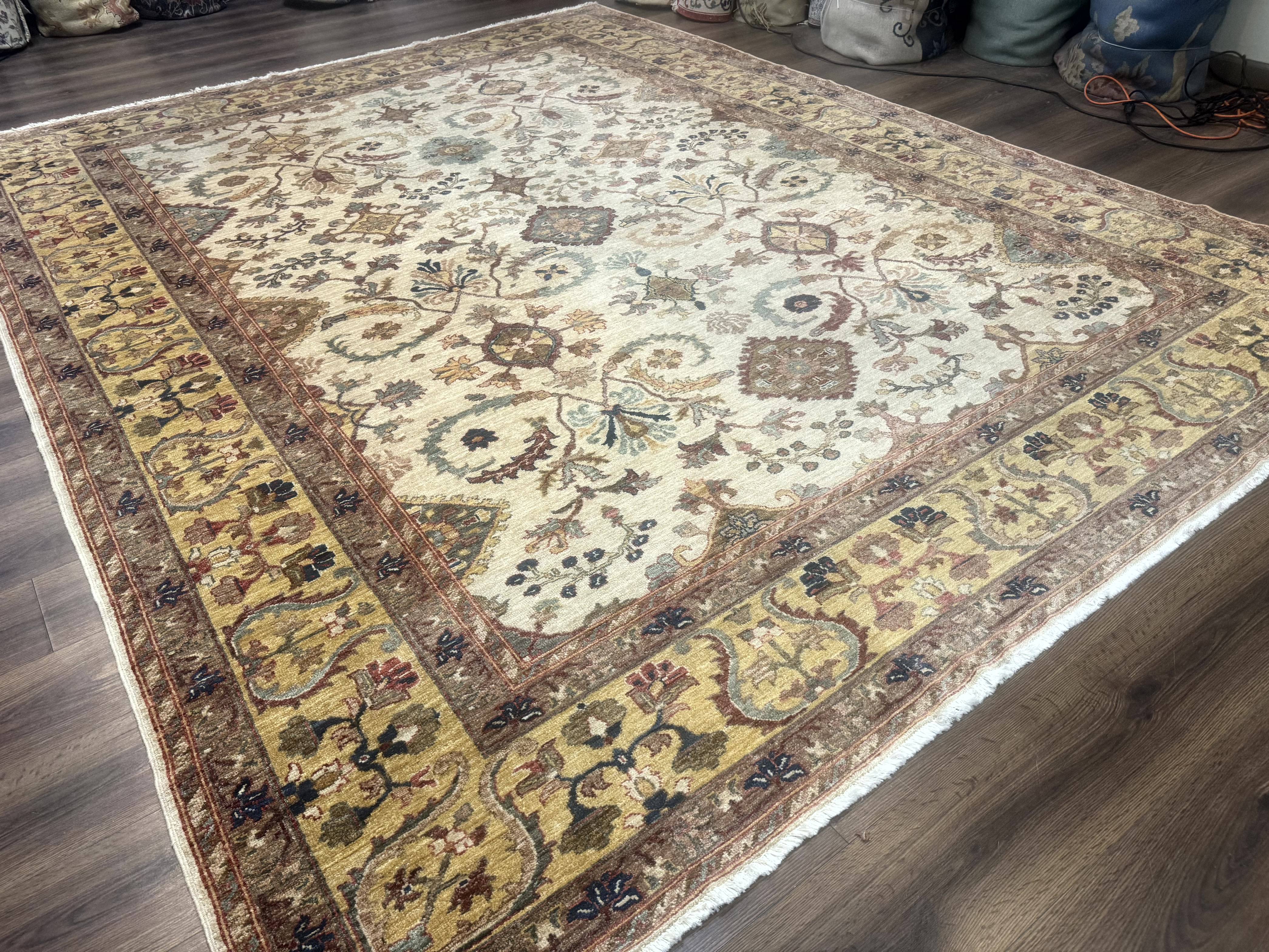 Egyptian Rug 9x12, Mahal Sultanabad Carpet, Handmade Wool Rug, Oatmeal Color - Image 12