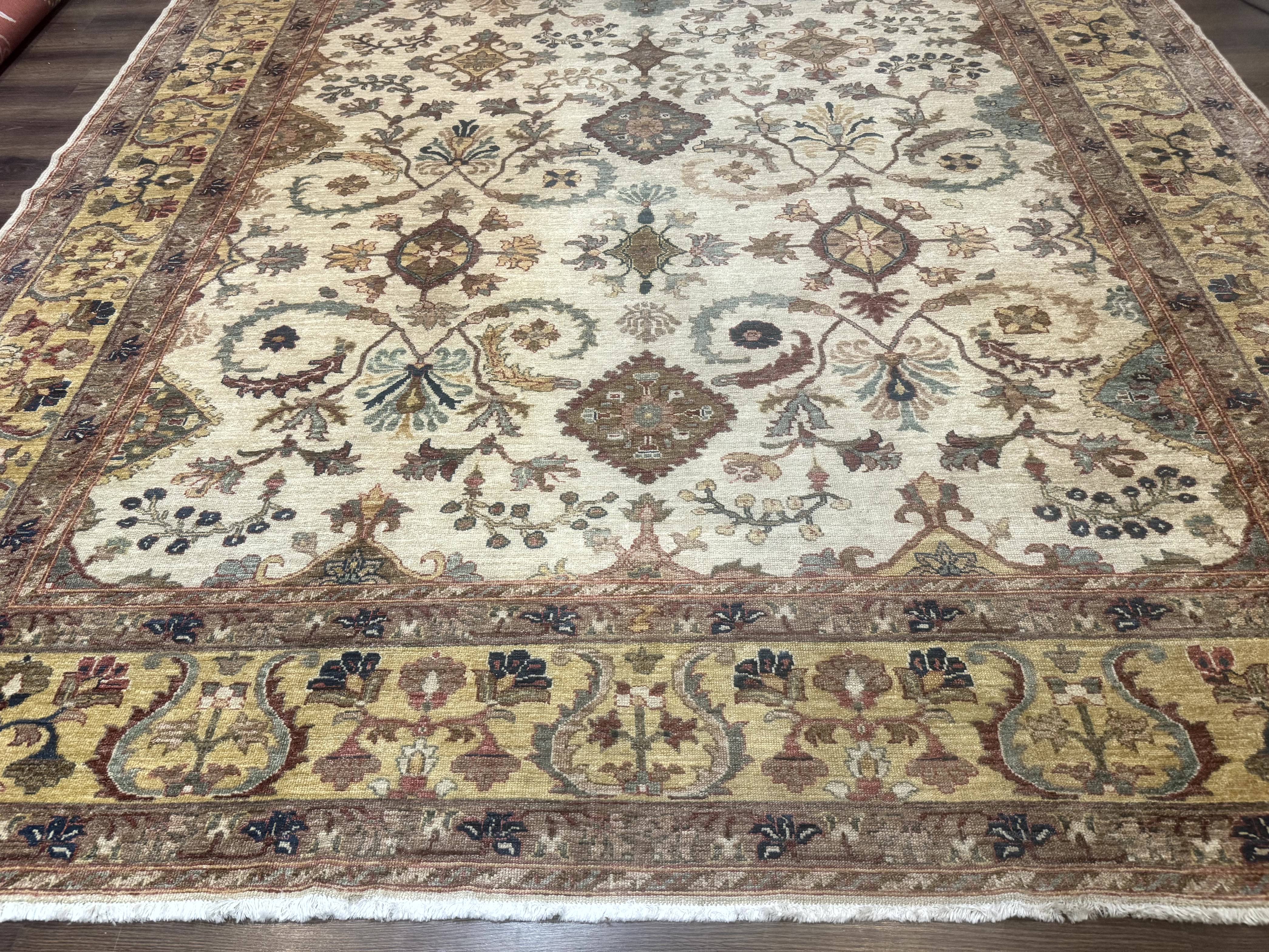 Egyptian Rug 9x12, Mahal Sultanabad Carpet, Handmade Wool Rug, Oatmeal Color - Image 5