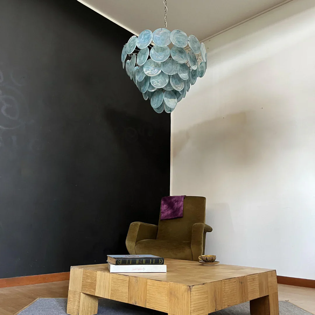 Elegant Blue Murano Disc Chandelier - Image 15
