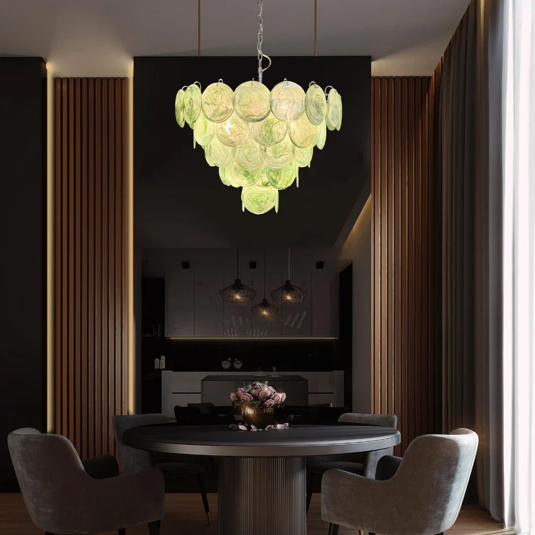 Elegant Green Murano Disc Chandelier - Image 10