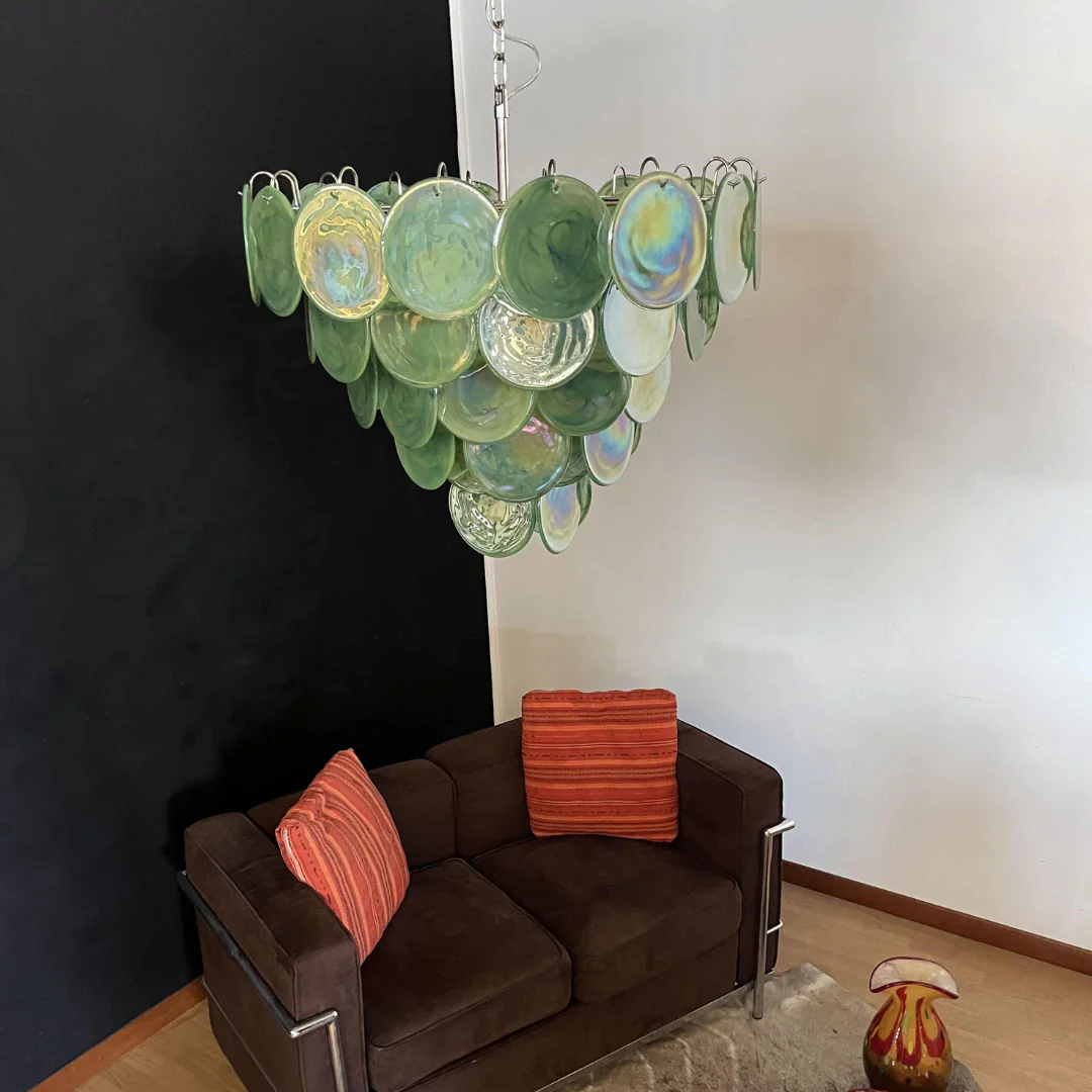 Elegant Green Murano Disc Chandelier - Image 14