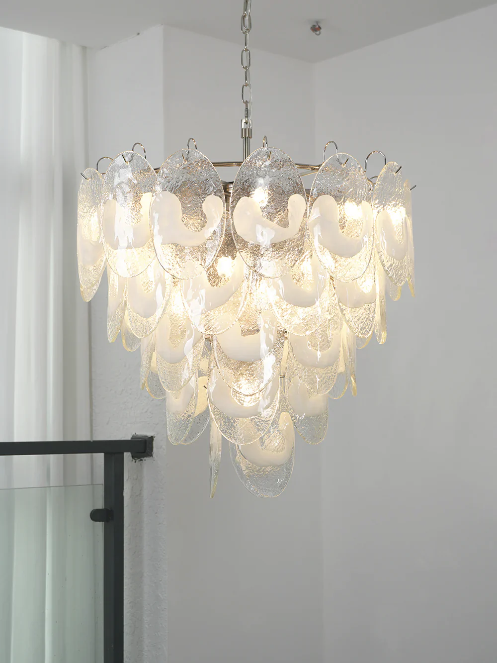 Oval Transparent Glass U Shape White Chandelier - Image 11