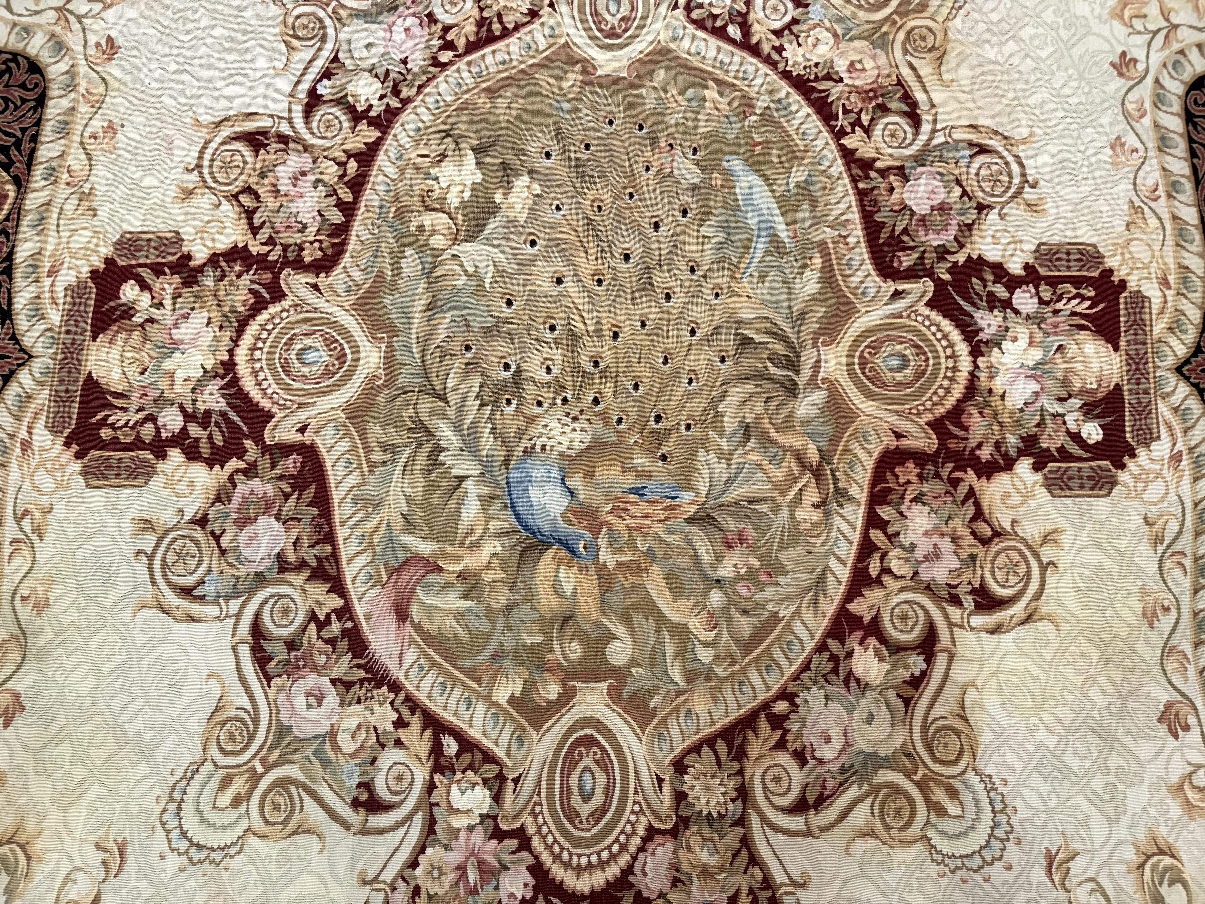 French Aubusson Rug 9x12 - European Design Flatweave Carpet - Image 4