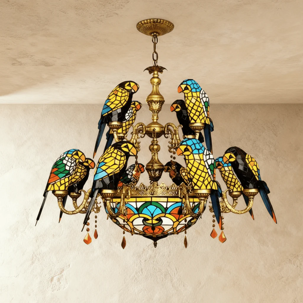 Glass Parrot Chandelier