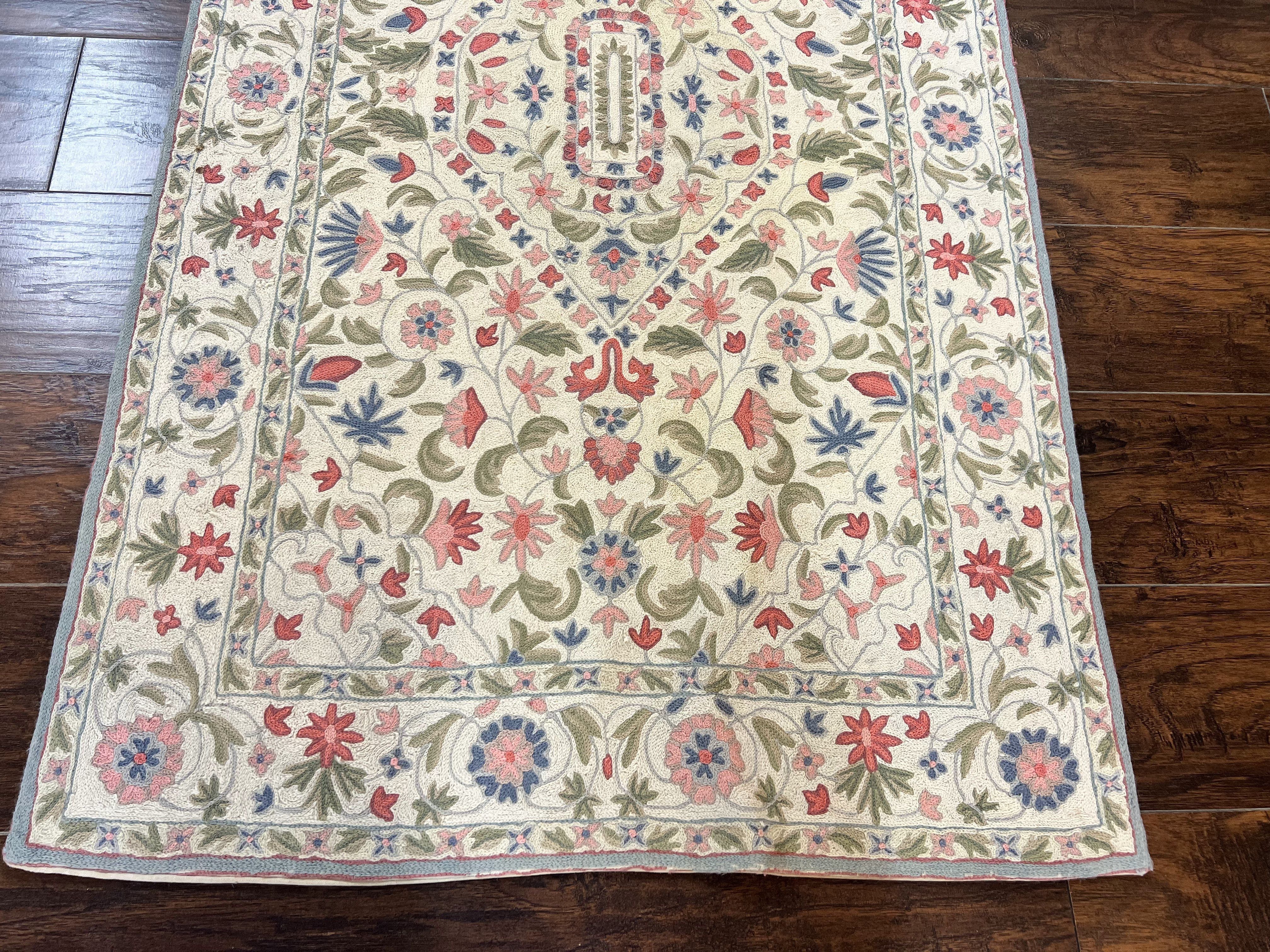 Hand Stitched Indian Rug 4x5, Floral, Vintage Hand Embroidered Rug - Image 5