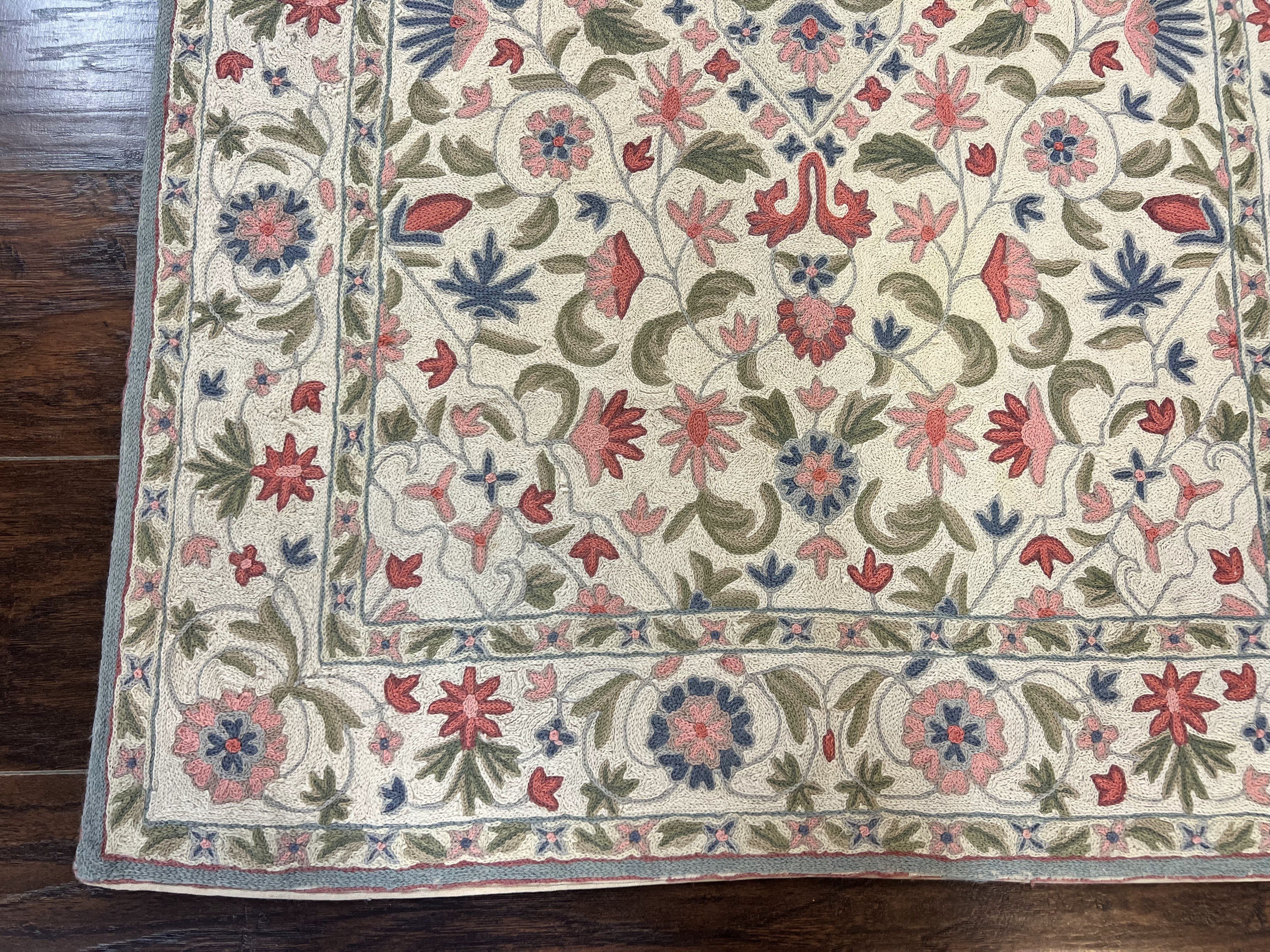 Hand Stitched Indian Rug 4x5, Floral, Vintage Hand Embroidered Rug - Image 8
