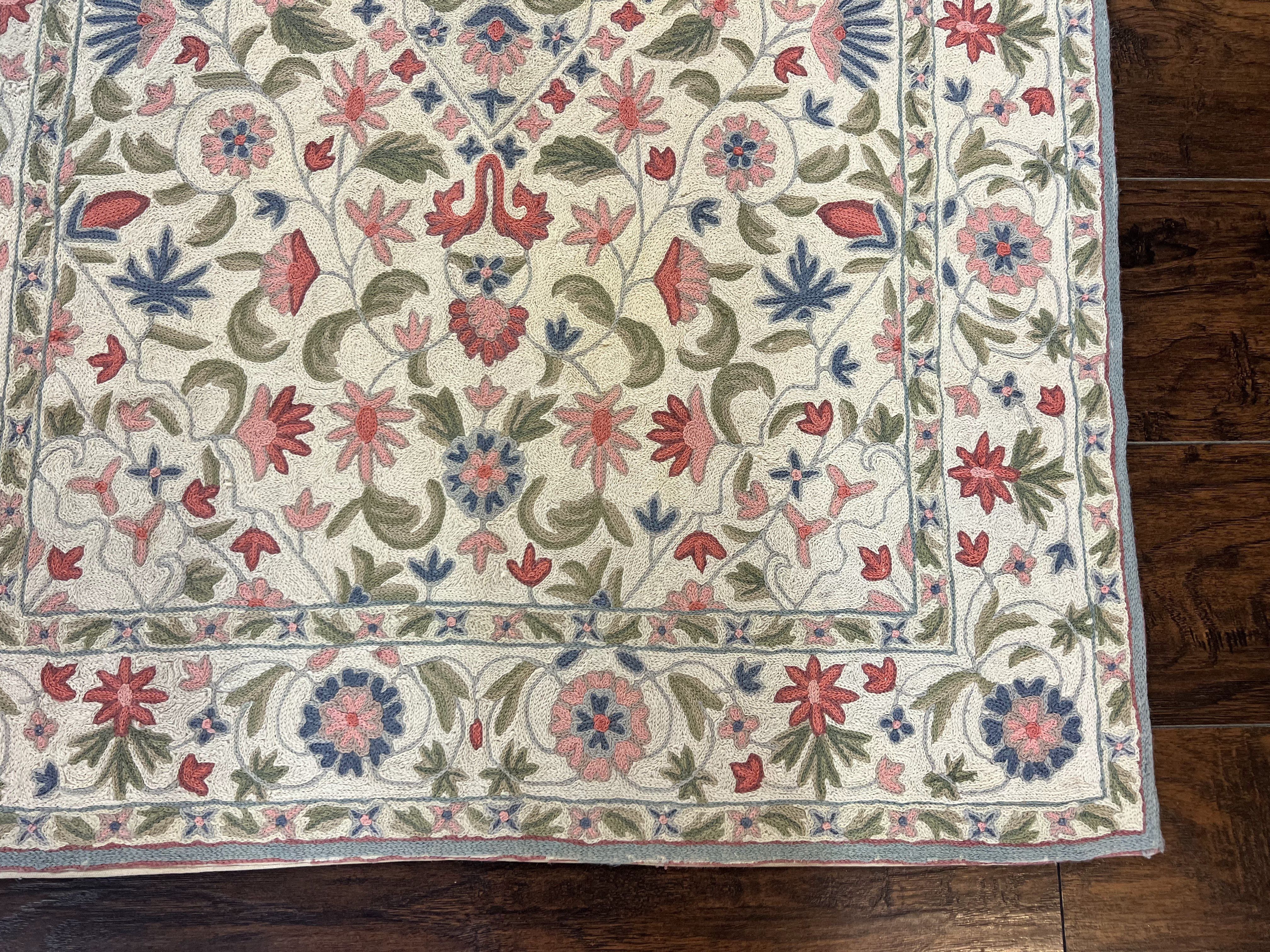 Hand Stitched Indian Rug 4x5, Floral, Vintage Hand Embroidered Rug - Image 9
