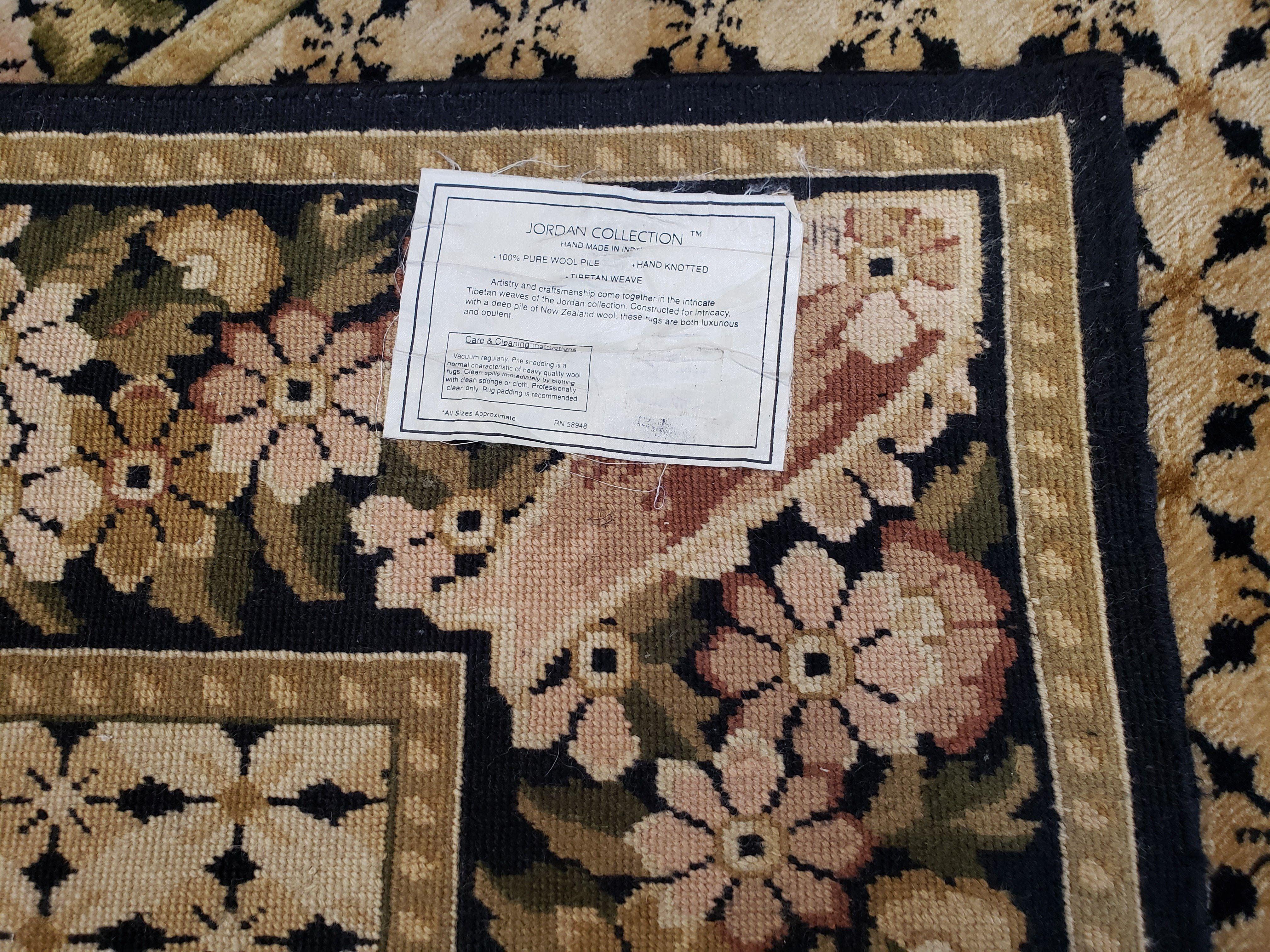 Indian Rug with Tibetan Weave, 6x8 - 6x9 Rugs, Indo-Tibetan Rug, Black and Cream Beige Tan, Floral Border, Soft Rug, Handmade Area Rug, Wool - Image 10