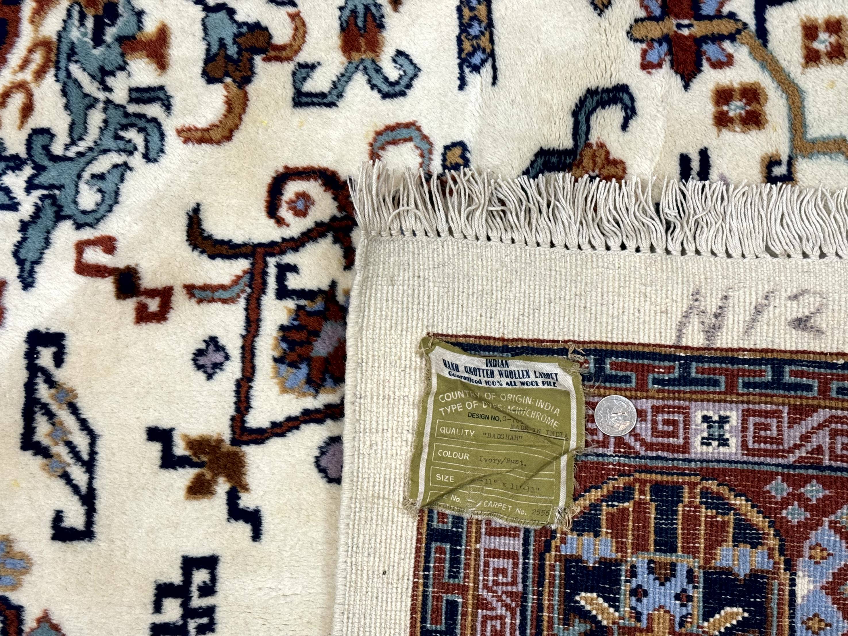 Indo Chinese Wool Rug 9x12, Ivory and Rust Red, Dragon Motifs - Image 10
