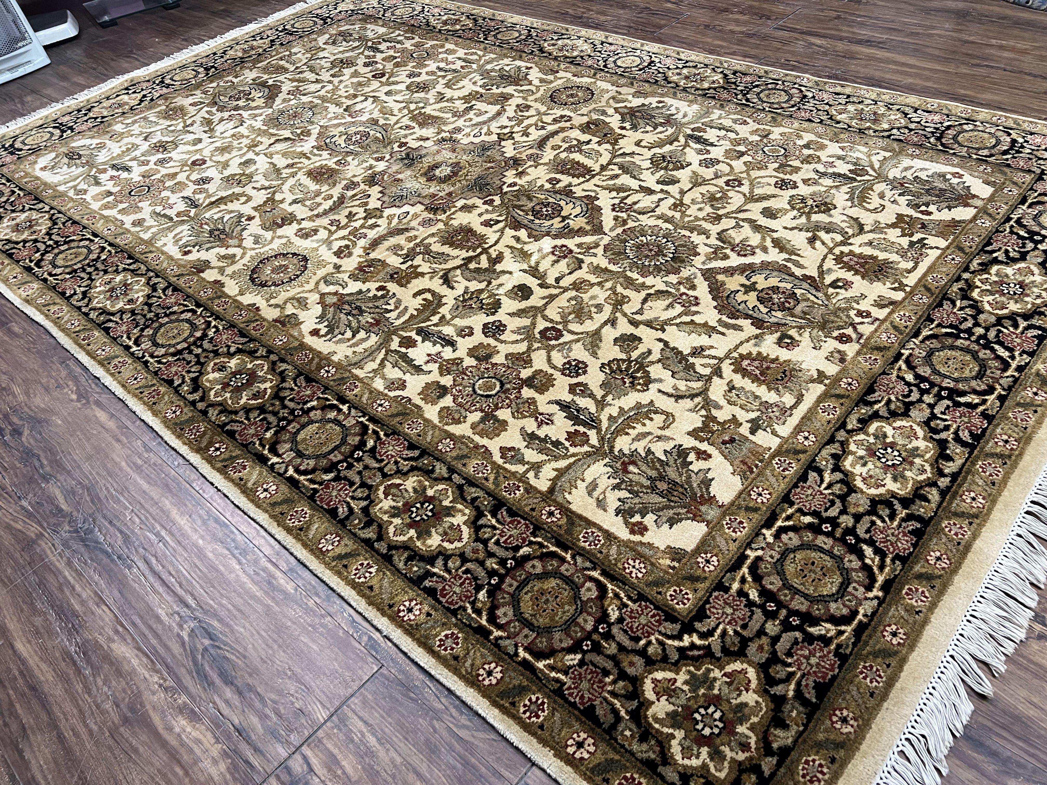 Indo Mahal Rug 6x9, Indian Floral Carpet 6 x 9, Beige and Black, Allover Design, Living Room Rug, Bedroom Rug, Traditional Rug, Vintage Rug - Image 11
