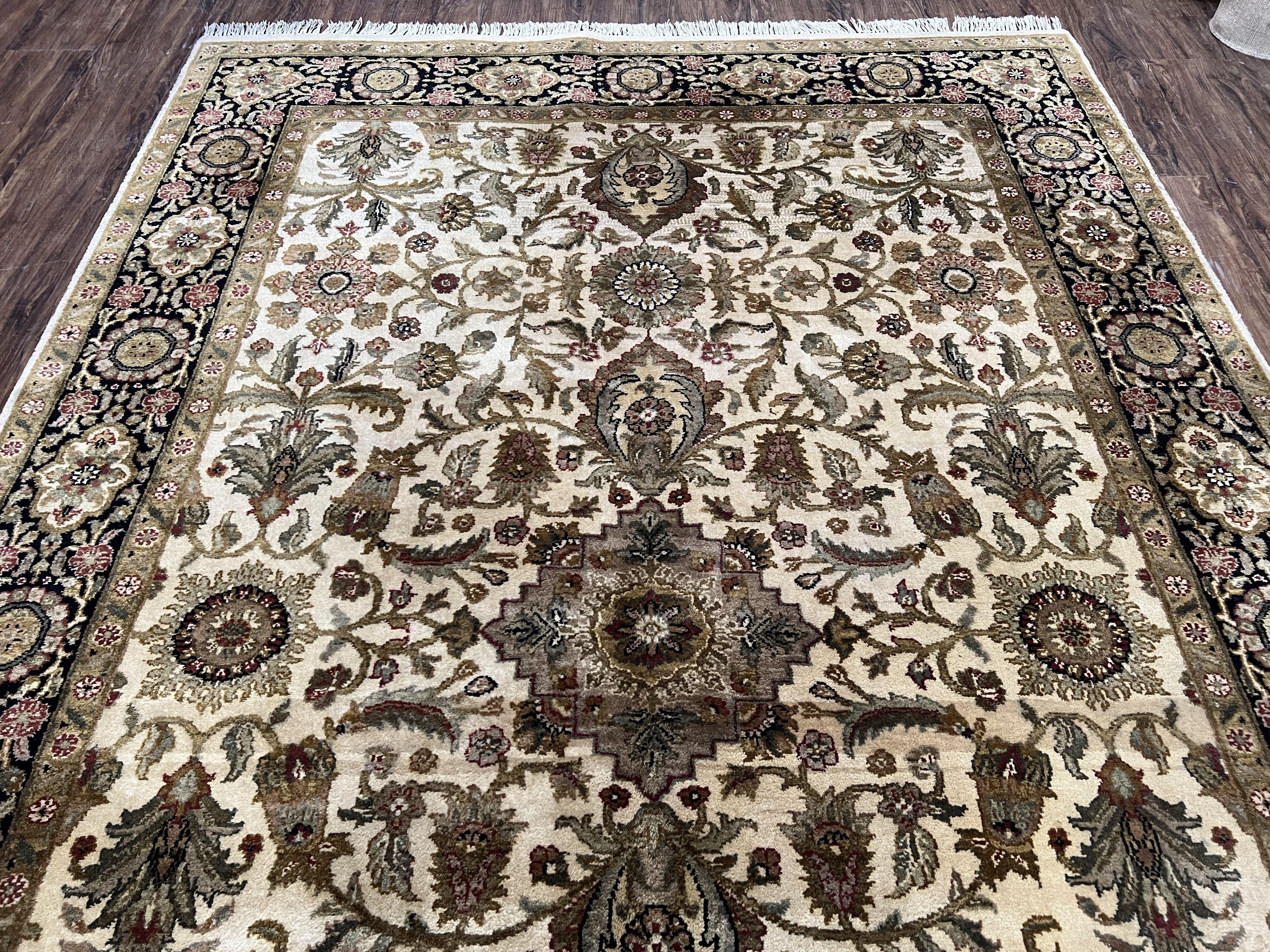 Indo Mahal Rug 6x9, Indian Floral Carpet 6 x 9, Beige and Black, Allover Design, Living Room Rug, Bedroom Rug, Traditional Rug, Vintage Rug - Image 12