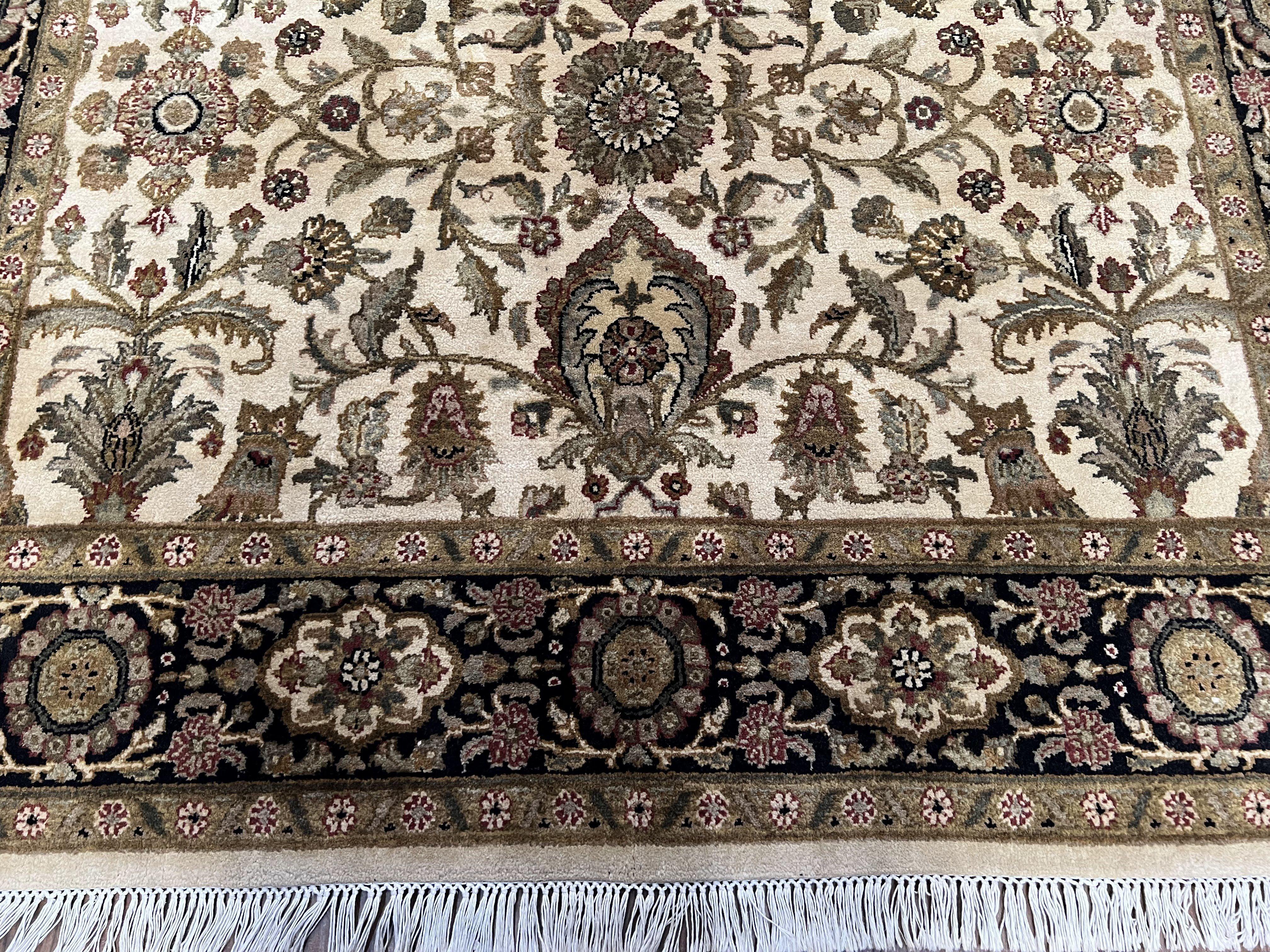 Indo Mahal Rug 6x9, Indian Floral Carpet 6 x 9, Beige and Black, Allover Design, Living Room Rug, Bedroom Rug, Traditional Rug, Vintage Rug - Image 5