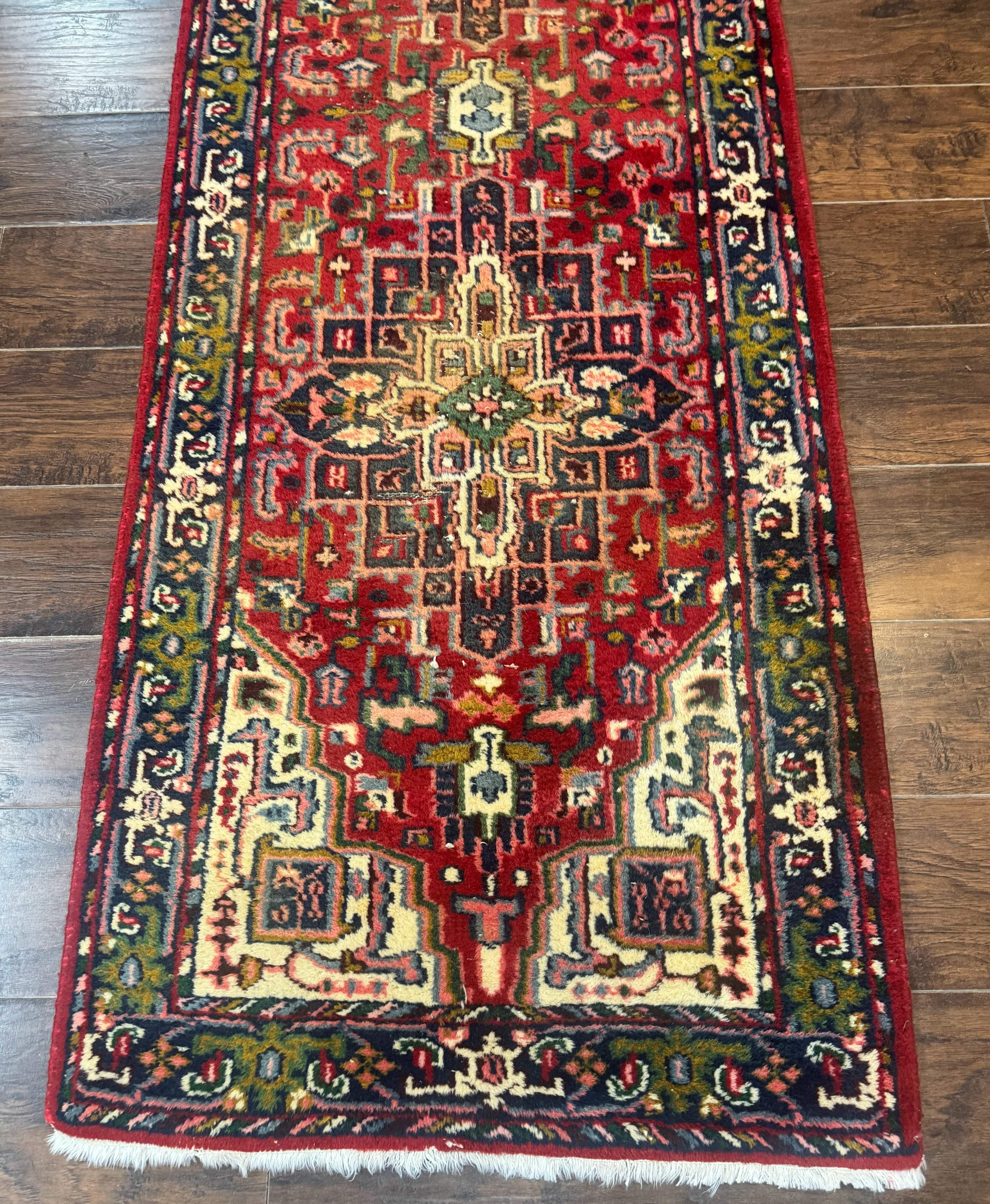 Indo Persian Heriz Runner Rug 3 x 17, Geometric Long Runner Carpet for Hallway, Medallions, Wool Runner Rug 3x17 - Image 5