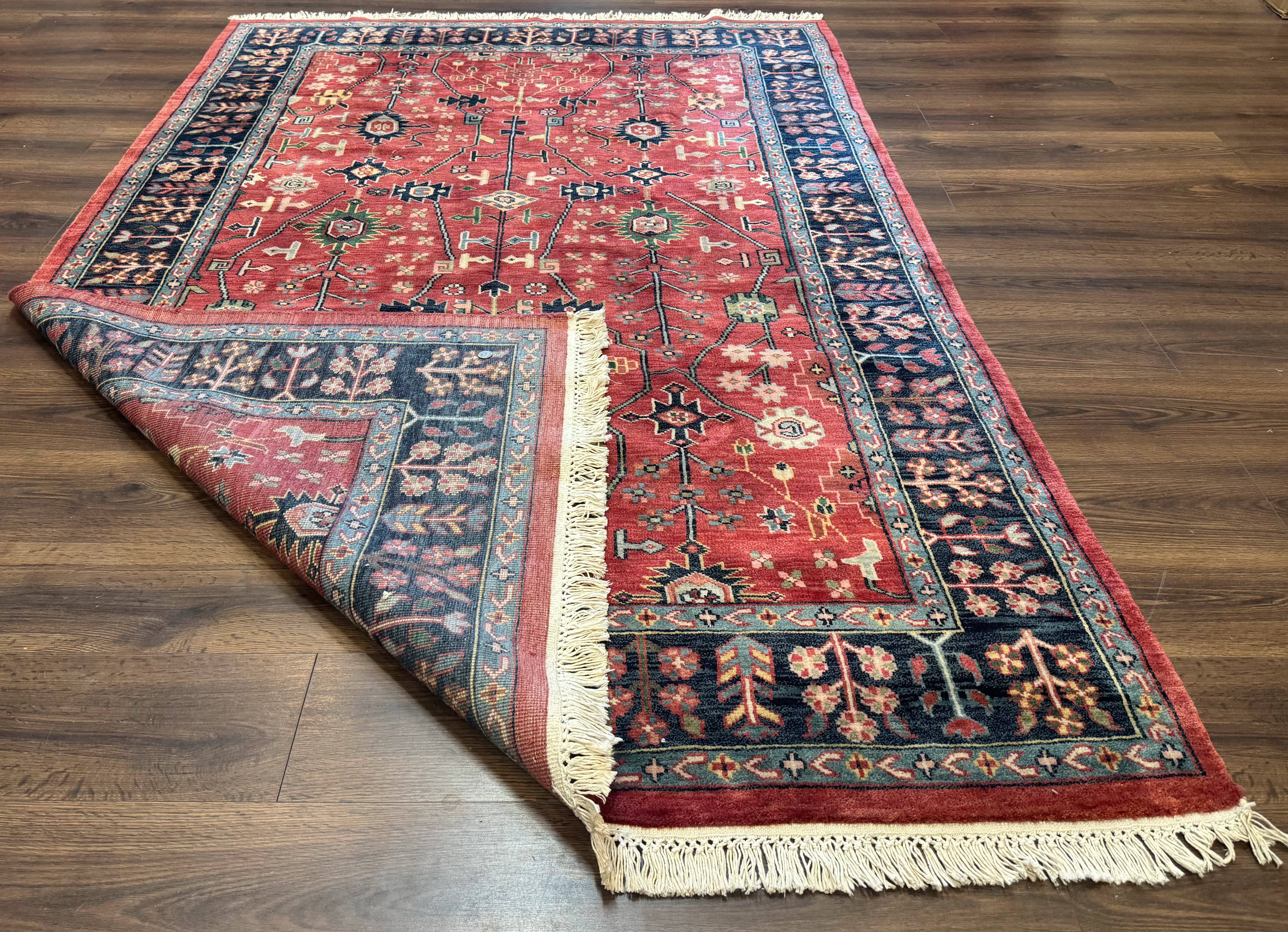 Indo Persian Heriz Serapi Rug 6x8, Rust Red and Navy Blue, Allover Pattern - Image 11