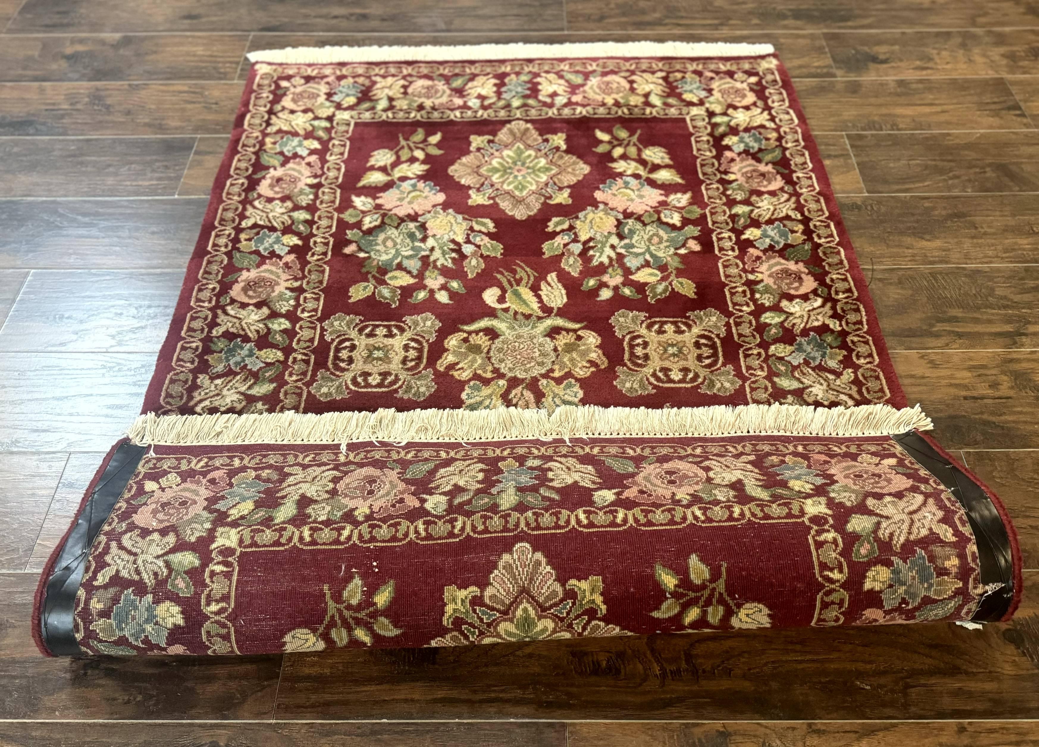 Indo Persian Kerman Rug 4x6, Burgundy, Floral - Image 11