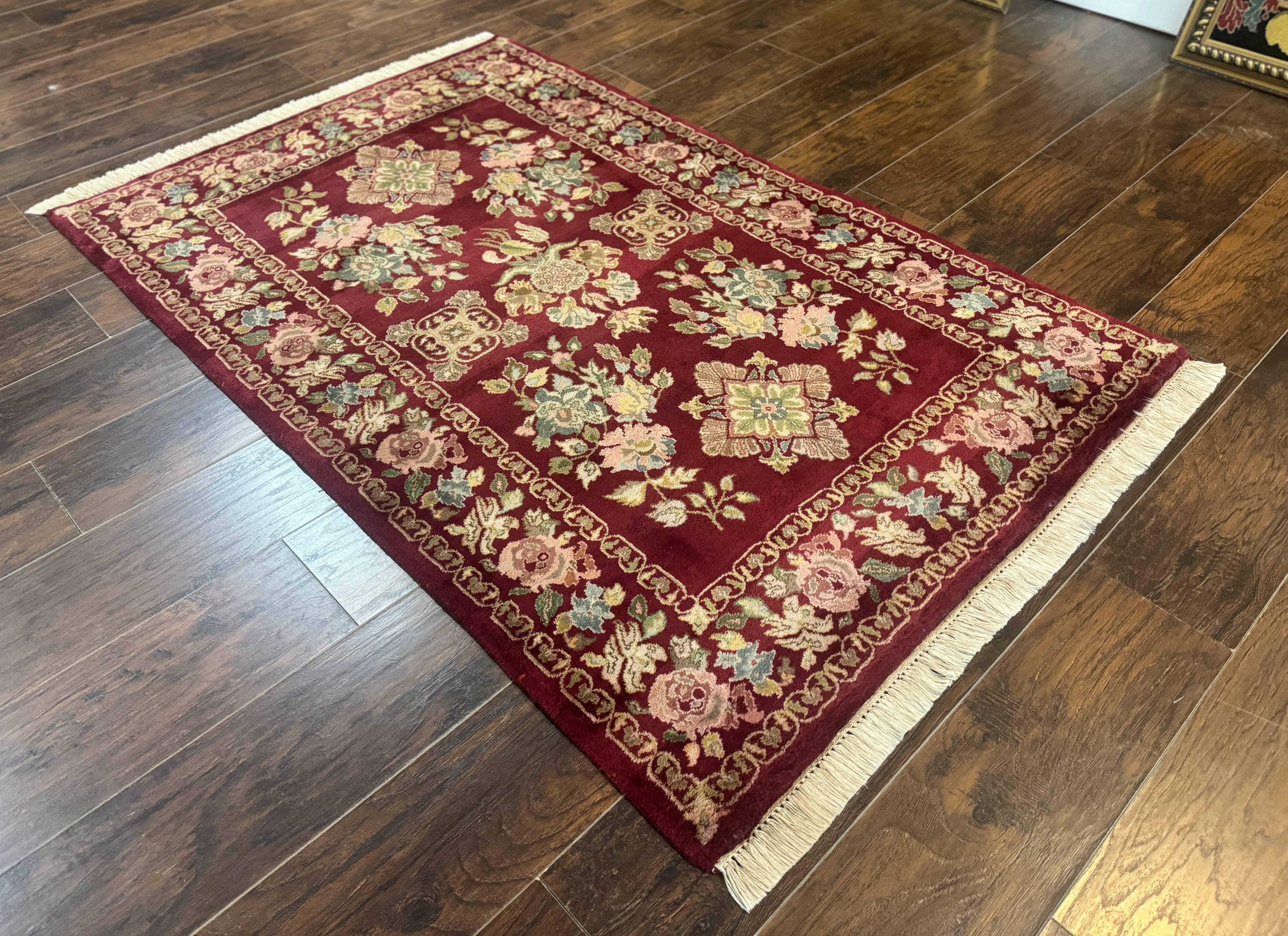 Indo Persian Kerman Rug 4x6, Burgundy, Floral - Image 12
