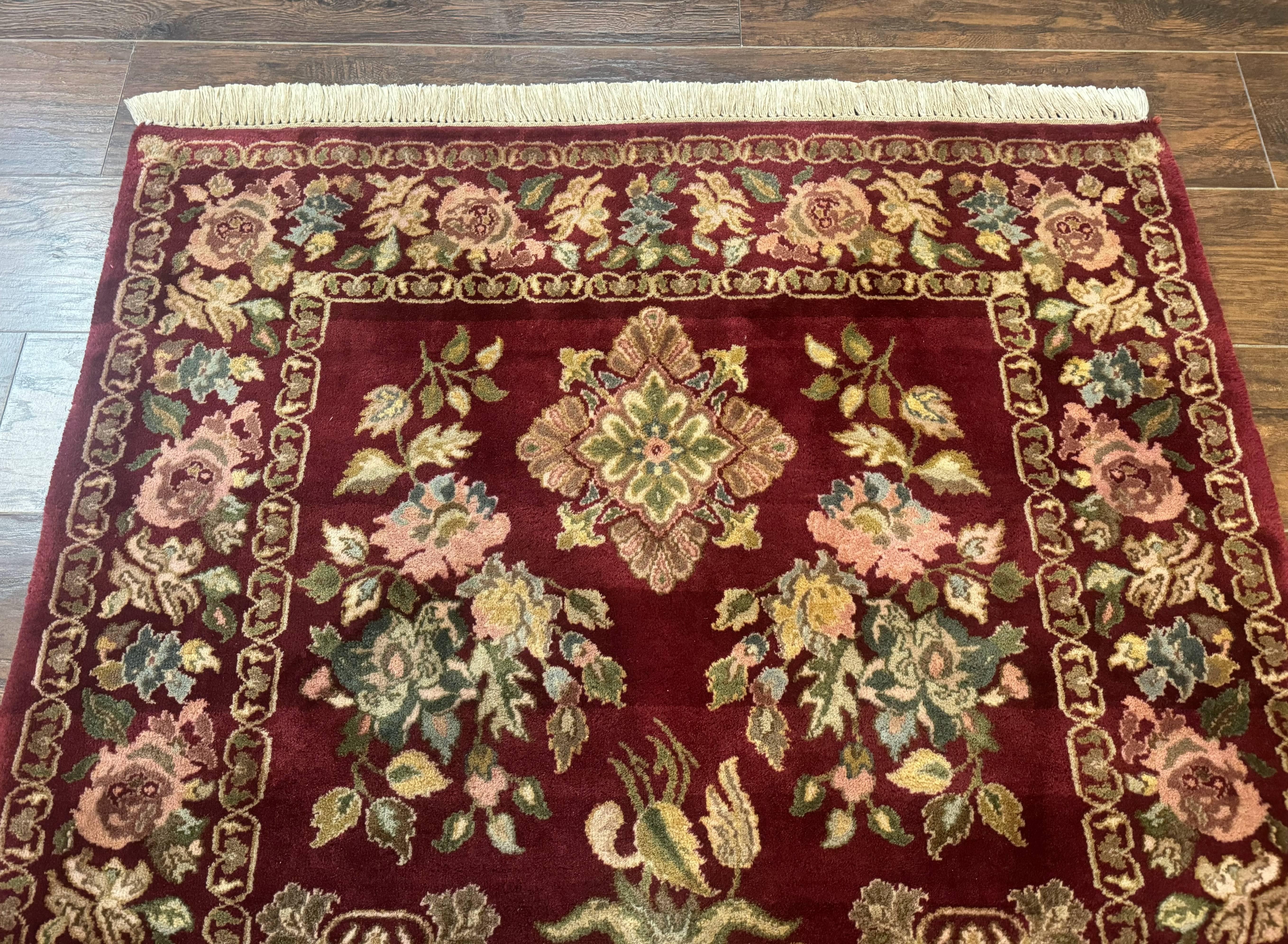 Indo Persian Kerman Rug 4x6, Burgundy, Floral - Image 3